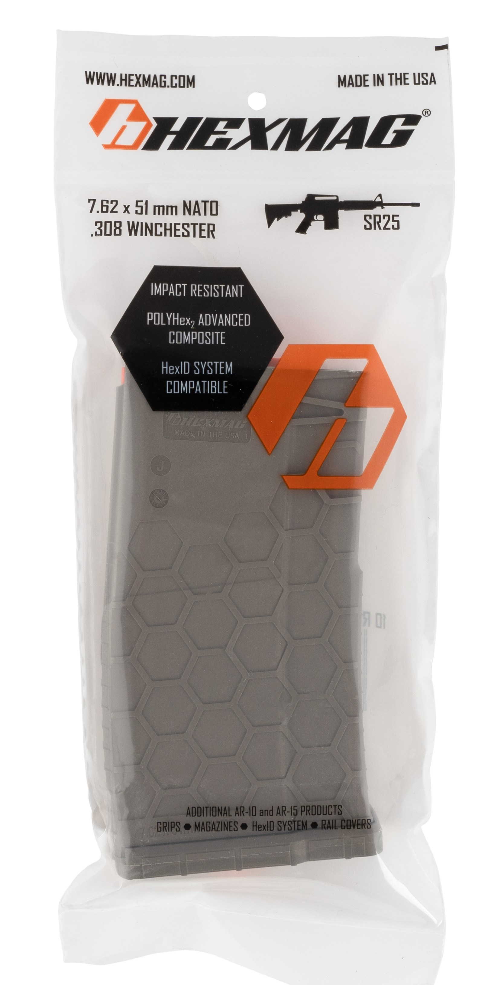Hexmag HX1020SR25FDE SR-25Flat Dark Earth Detachable 10rd 308 Win, 7.62x51mm NATO for AR-10