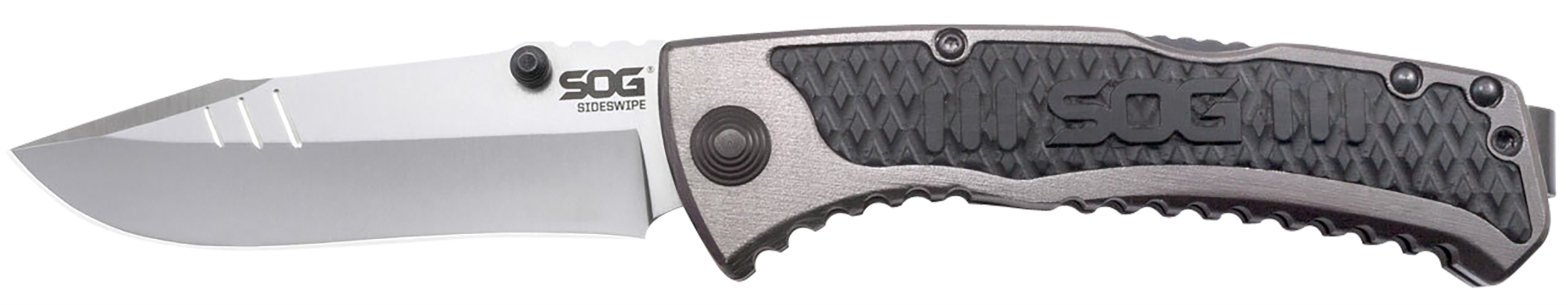 S.O.G SOGSW1011CP Sideswipe3.40" Folding Clip Point Plain Bead Blasted 7Cr15MoV SS Blade Gray Anodized Aluminum/G10 Handle Includes Belt Clip