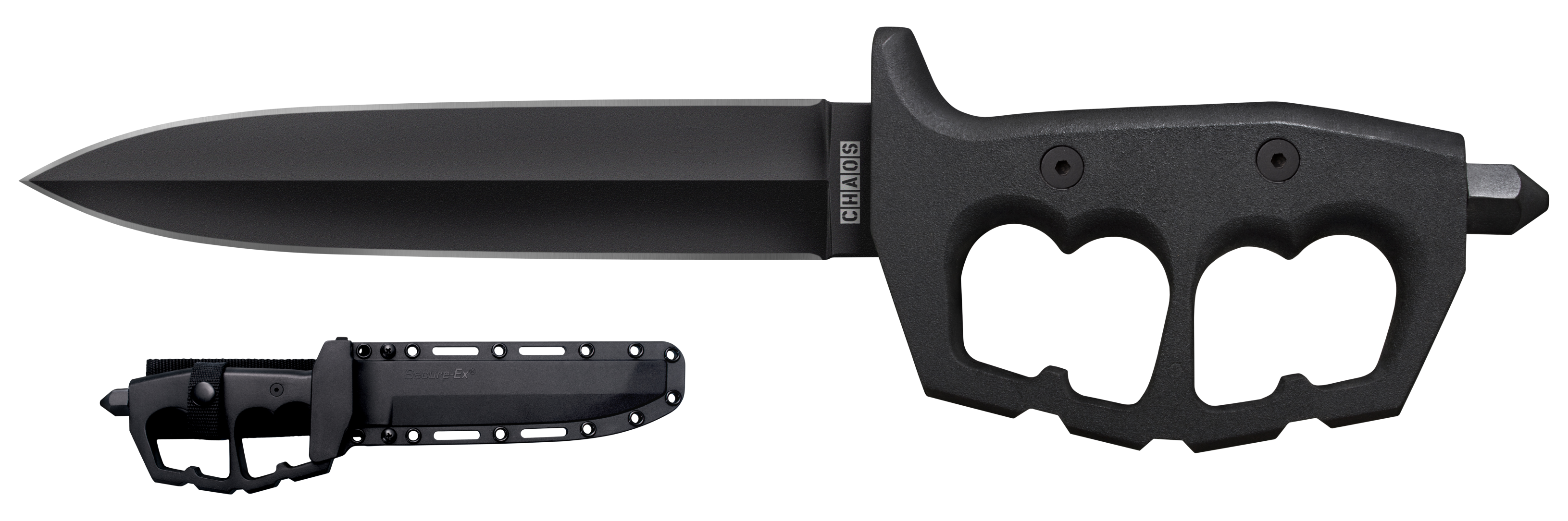 Cold Steel CS80NTP Chaos Double Edge 7.50" Fixed Plain Black SK-5 High Carbon Blade/Black w/ "D" Ring Guards Aluminum Handle