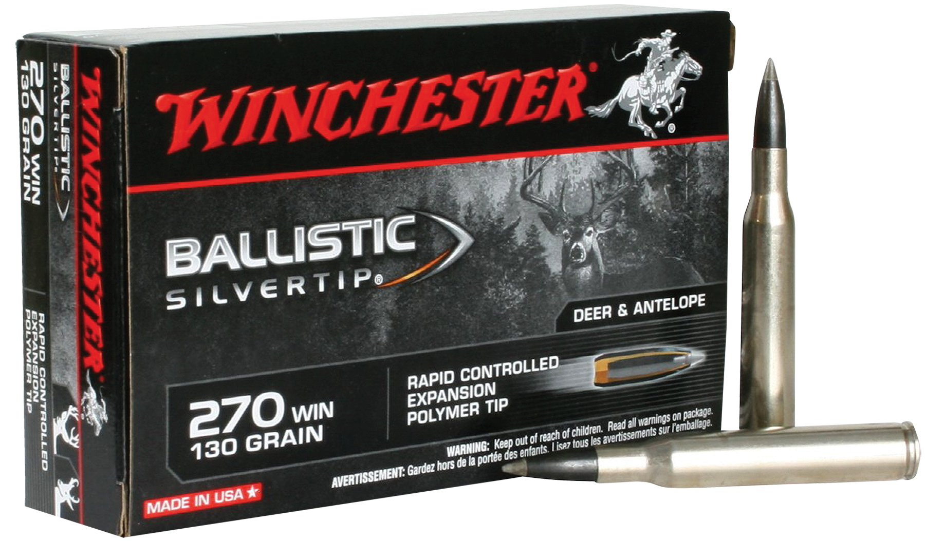 Winchester Ballistic Silvertip Ammunition 270 Winchester 130 Grain Ballistic Silvertip Rapid Controlled Expansion Polymer Tip 20RD