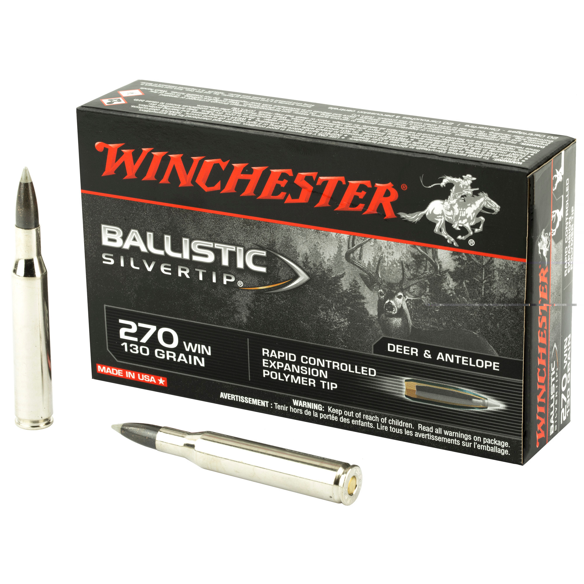Winchester Ballistic Silvertip Ammunition 270 Winchester 130 Grain Ballistic Silvertip Rapid Controlled Expansion Polymer Tip 20RD