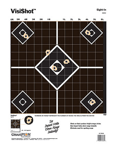 Champion Targets 45804 VisiShot Sight-In 5-Diamond Paper Hanging Pistol/Rifle 13" x 18" Black/White 10 Pk.