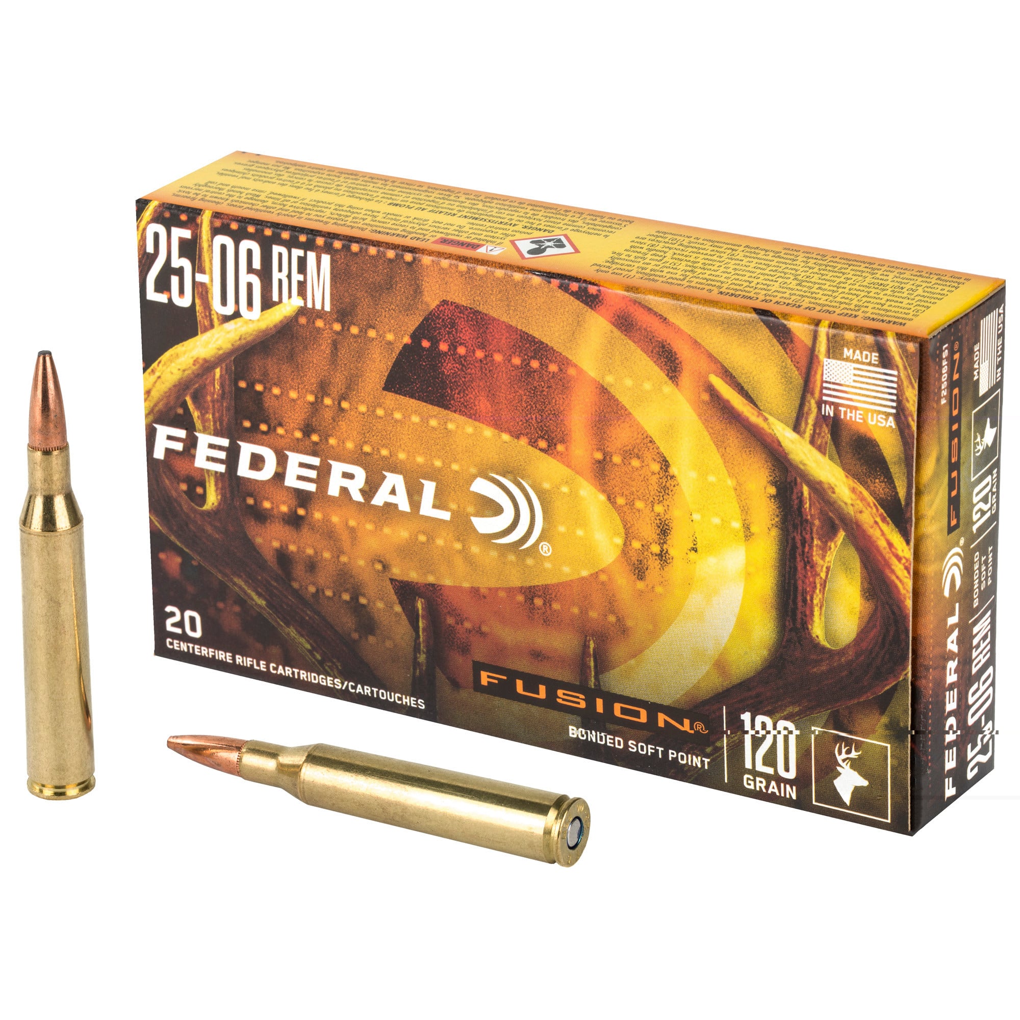 Federal Fusion Ammunition 25-06 Remington 120 Grain Bonded Spitzer Boat Tail 20RD