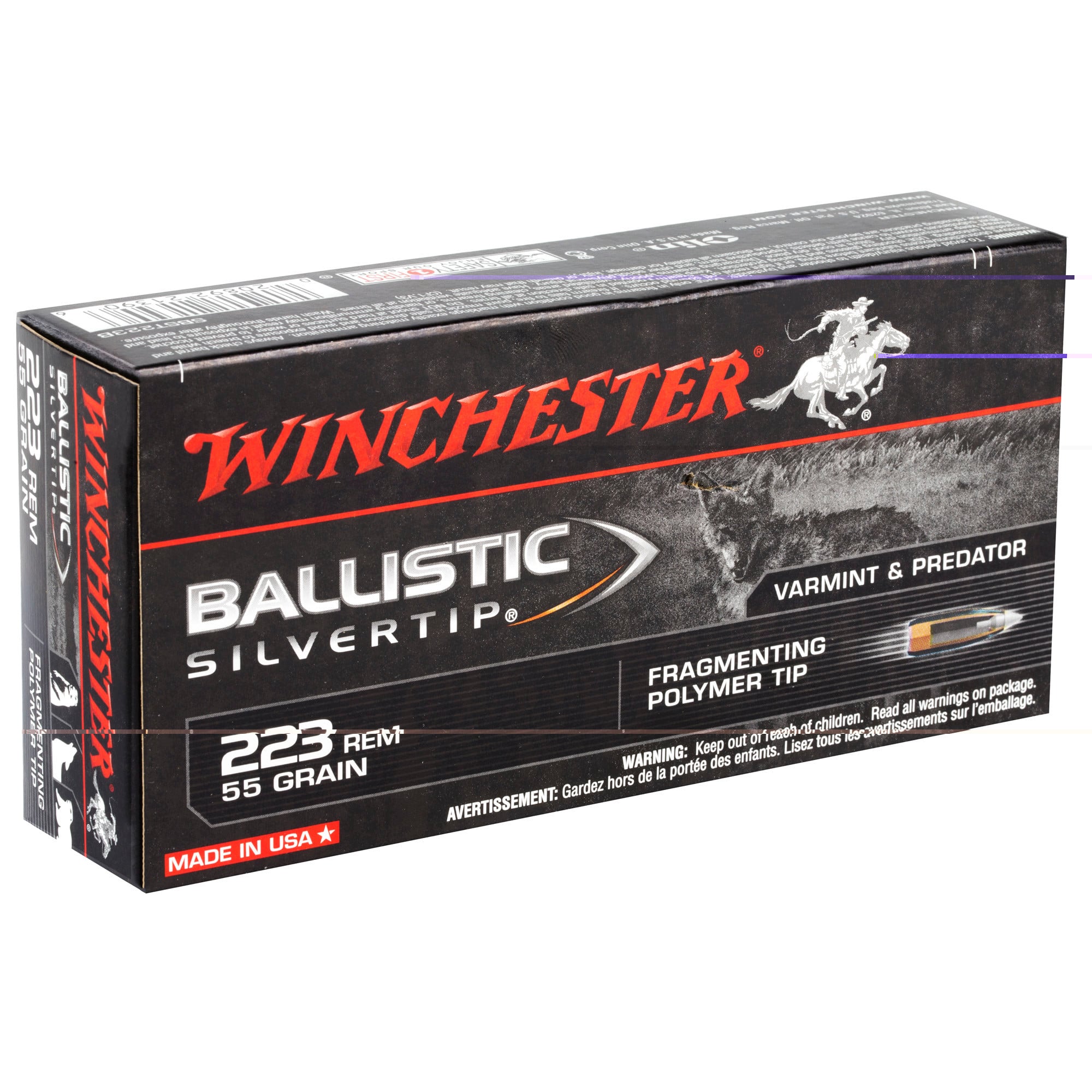 Winchester Ballistic Silvertip Varmint Ammunition 223 Remington 55 Grain Fragmenting Polymer Tip 20RD