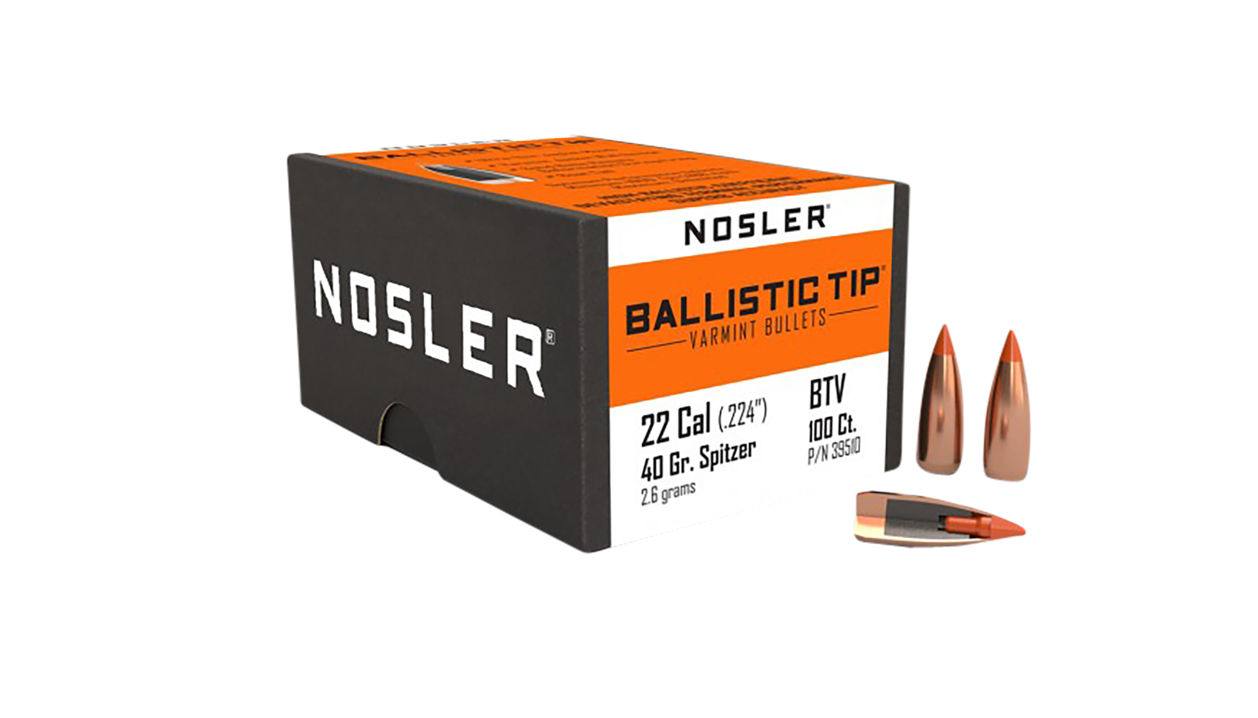 Nosler 39510 Ballistic Tip Varmint .22 Cal .224 40 gr Spitzer Point 100 Per Box