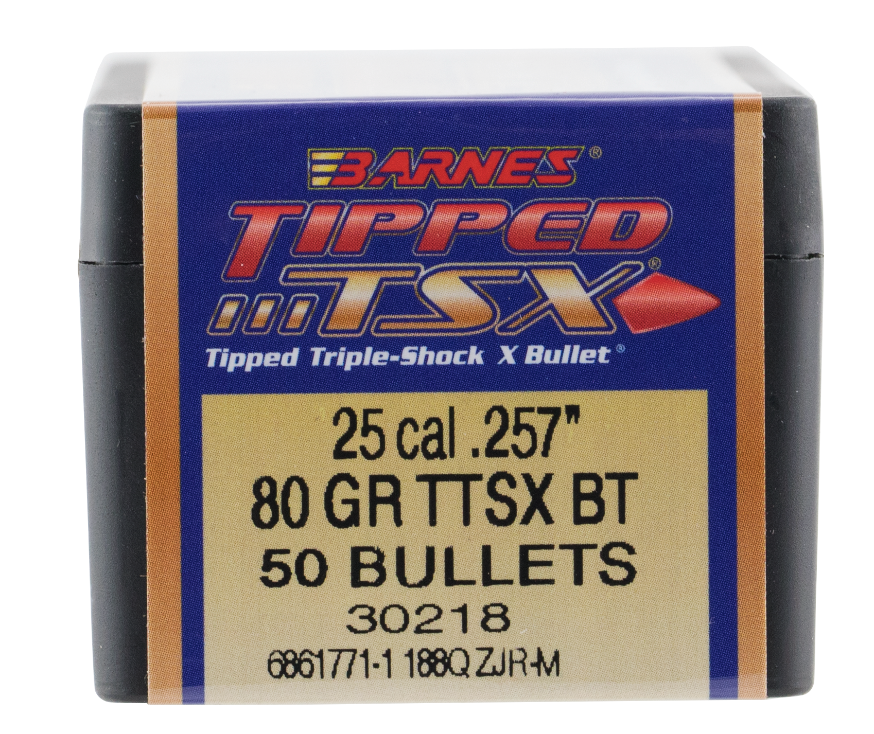 Barnes Tipped Triple-Shock X (TTSX) Bullets 25 Caliber (257 Diameter) 80 Grain Spitzer Boat Tail Lead-Free Box of 50