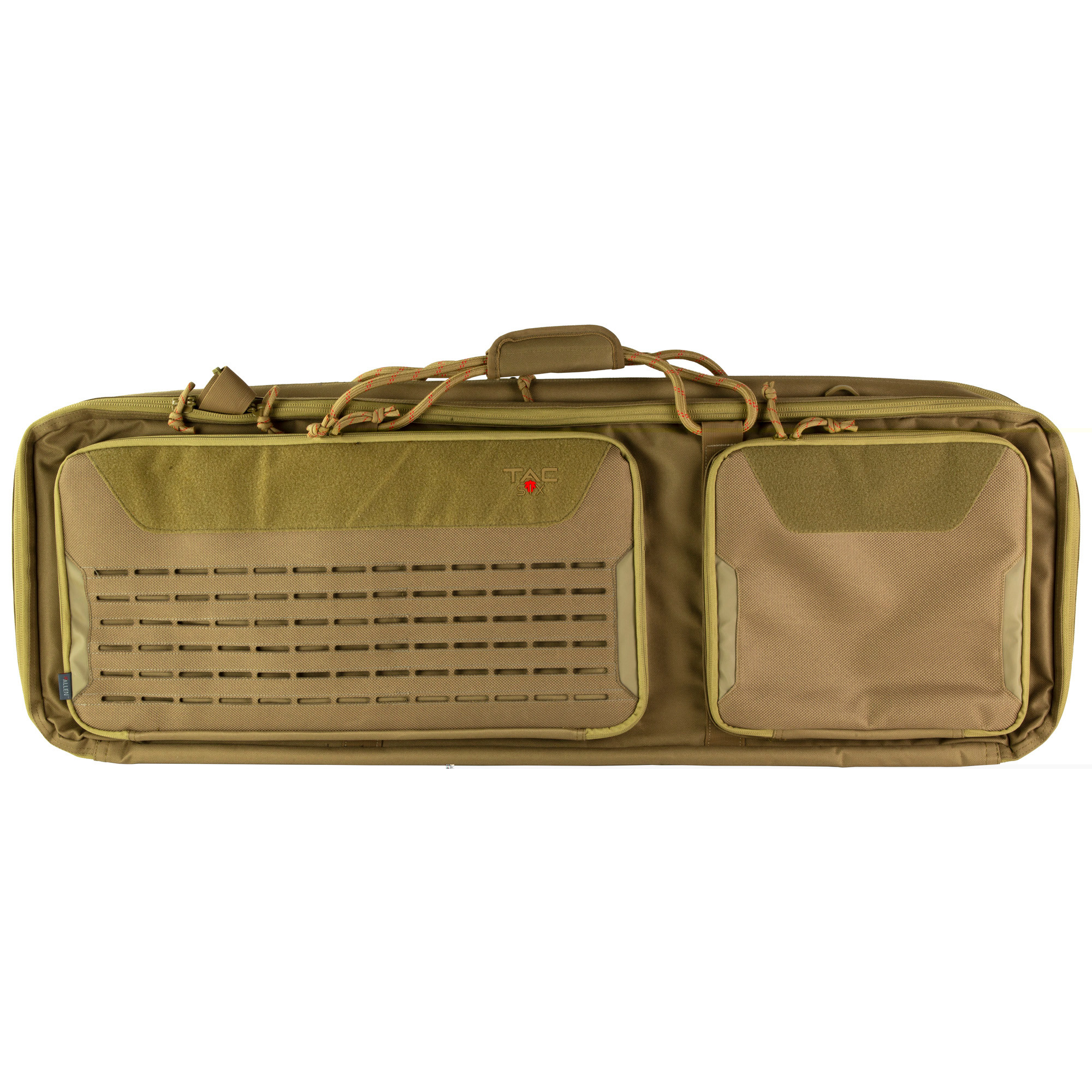 Tac Six 10839 Unit Tactical Case made of Coyote Polyester with Flexible Design, MOLLE, Storage Pockets, Rope Handles, Lockable Zippers & Detachable Padded Shoulder Strap Holds 2 Tactical Rifles 38" L x 13" W x 4" H Interior Dimensions