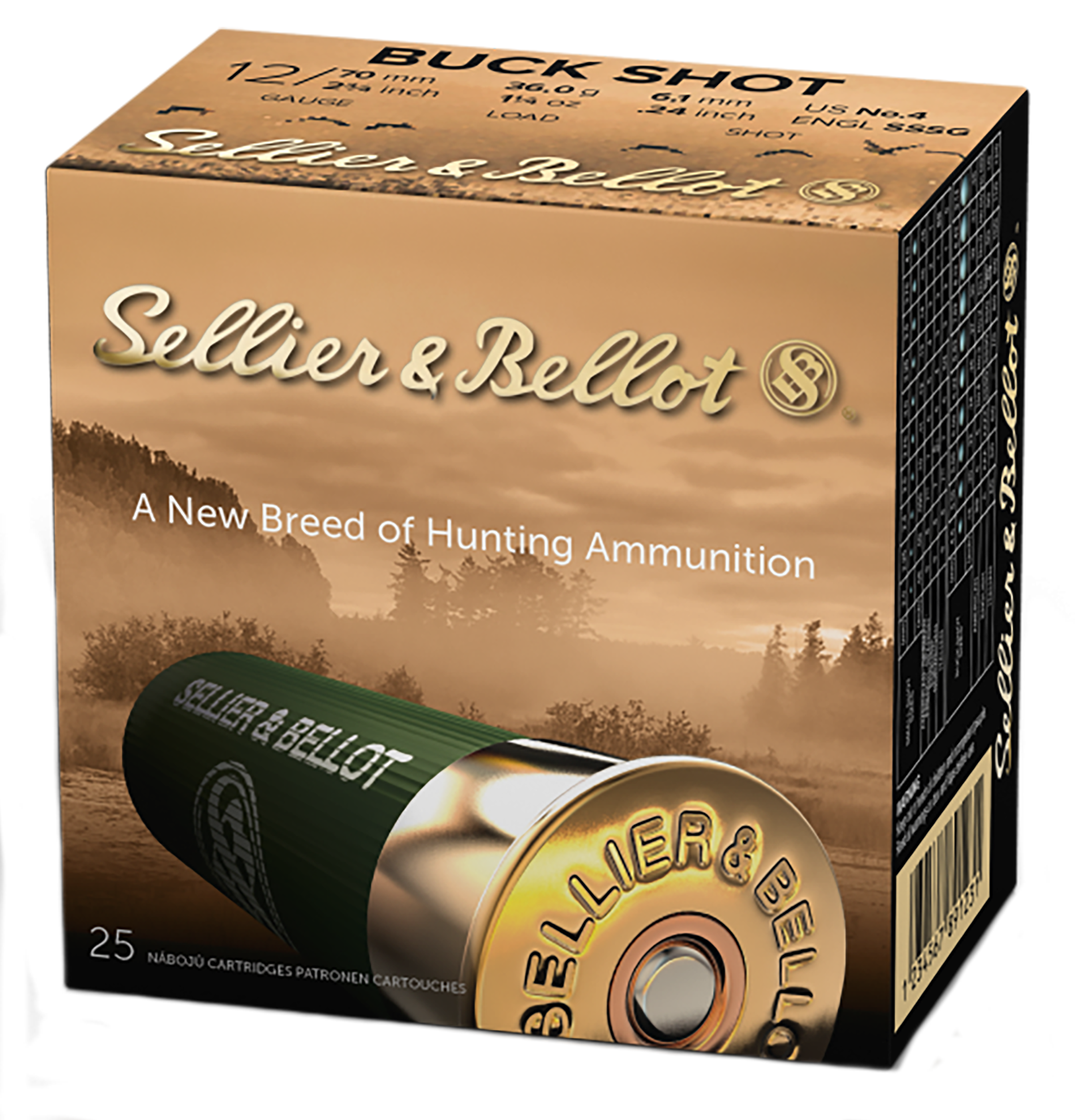 Sellier & Bellot SB12BSB Hunting12 Gauge 2.75" 27 Pellets 1 1/4 oz 1181 fps 4 Buck Shot 25ea