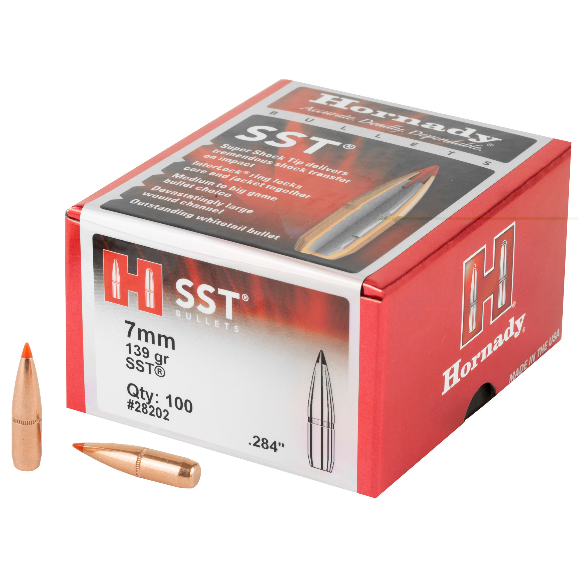 Hornady SST Bullets 284 Caliber, 7mm (284 Diameter) 139 Grain InterLock Polymer Tip Spitzer Boat Tail Box of 100