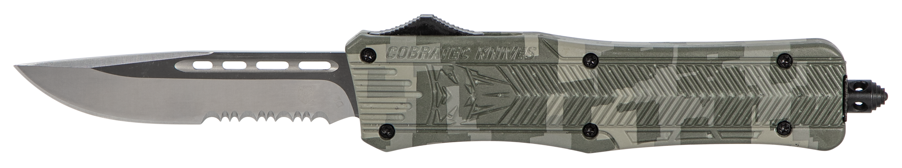 CobraTec Knives MADCCTK1MDS CTK-1Medium 3" OTF Part Serrated D2 Steel Blade Army DigiCamo Aluminum Handle Features Glass Breaker Includes Pocket Clip