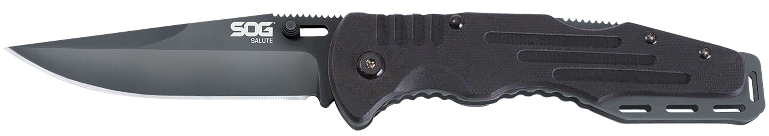 S.O.G SOGFF11CP Salute3.62" Folding Clip Point Plain Black Hardcased 8Cr13MoV SS Blade Black G10 Handle Includes Belt Clip