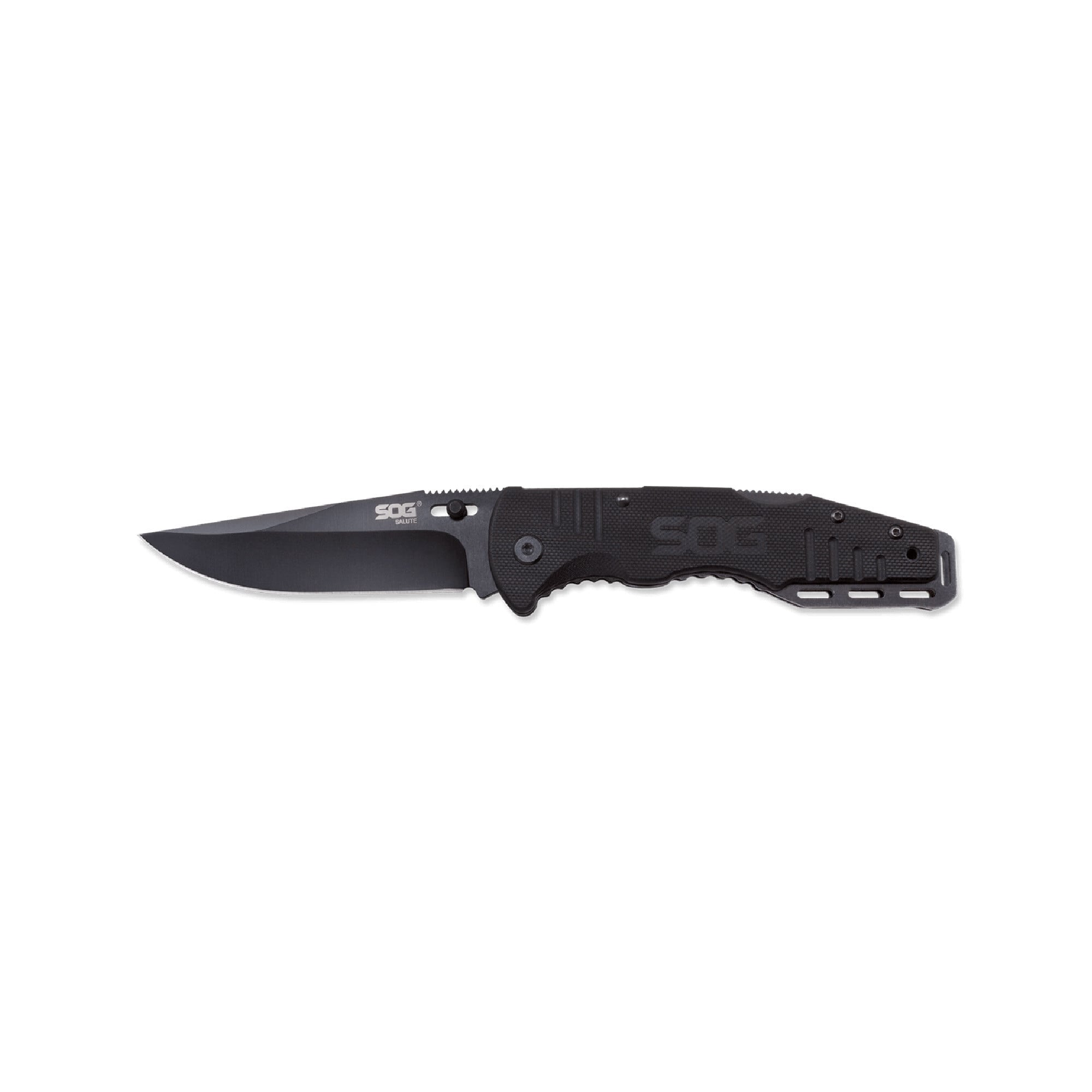 S.O.G SOGFF11CP Salute3.62" Folding Clip Point Plain Black Hardcased 8Cr13MoV SS Blade Black G10 Handle Includes Belt Clip