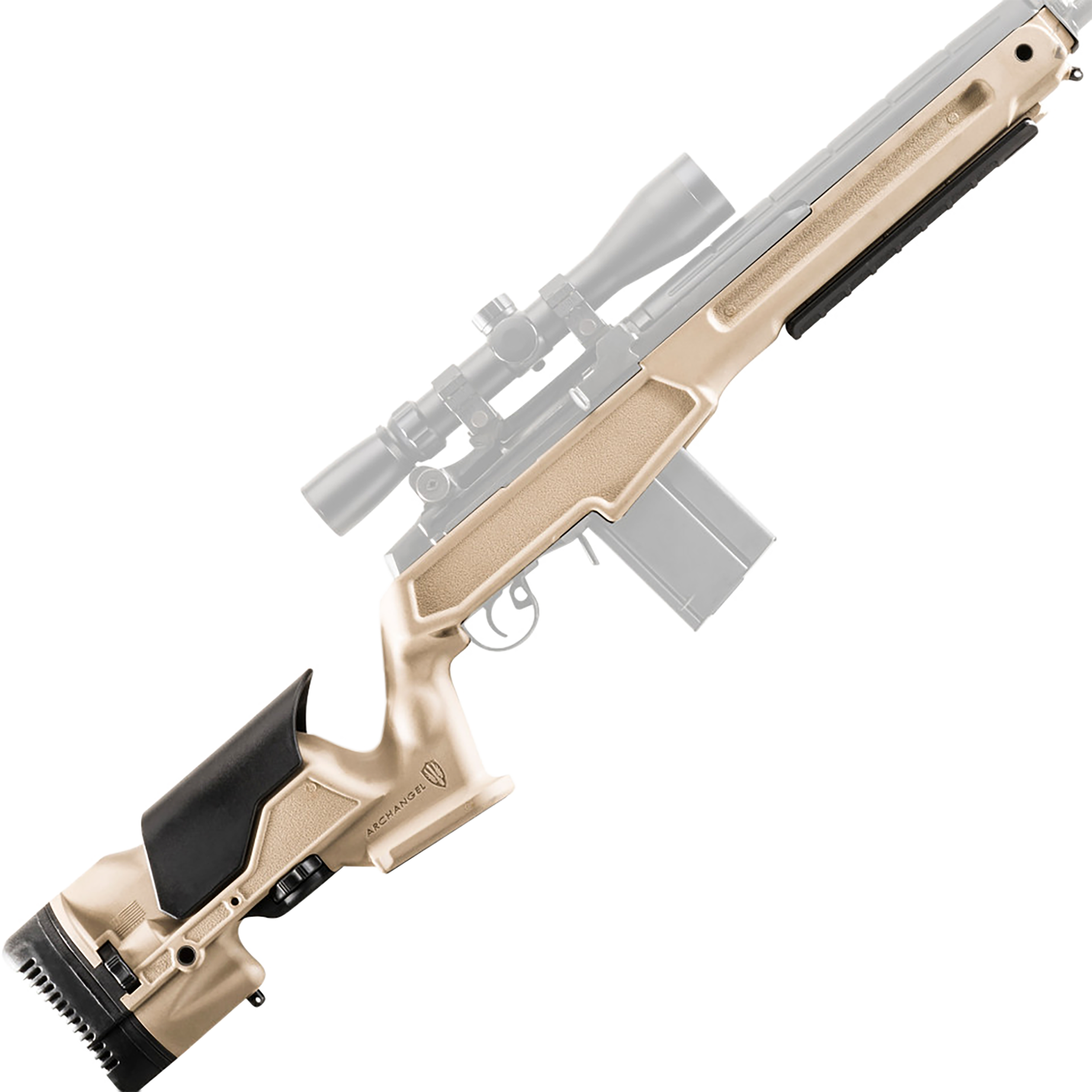 Archangel AAM1ADT Precision StockDesert Tan Synthetic Fixed with Adjustable Cheek Riser for Springfield M1A, M14