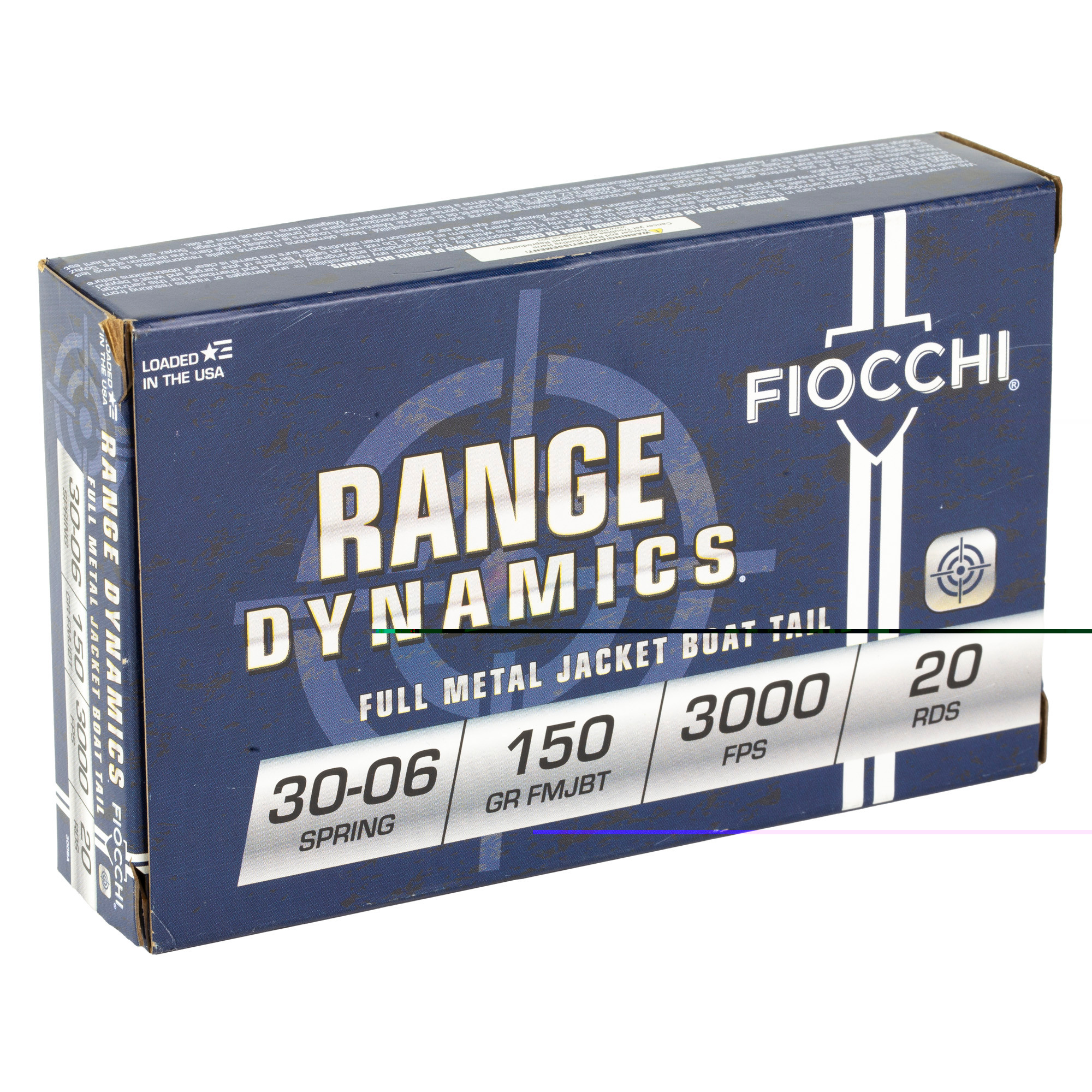 Fiocchi 3006A Range Dynamics Compete 30-06 Springfield 150 gr Full Metal Jacket Boat-Tail (FMJBT) 20 Per Box/ 10 Cs