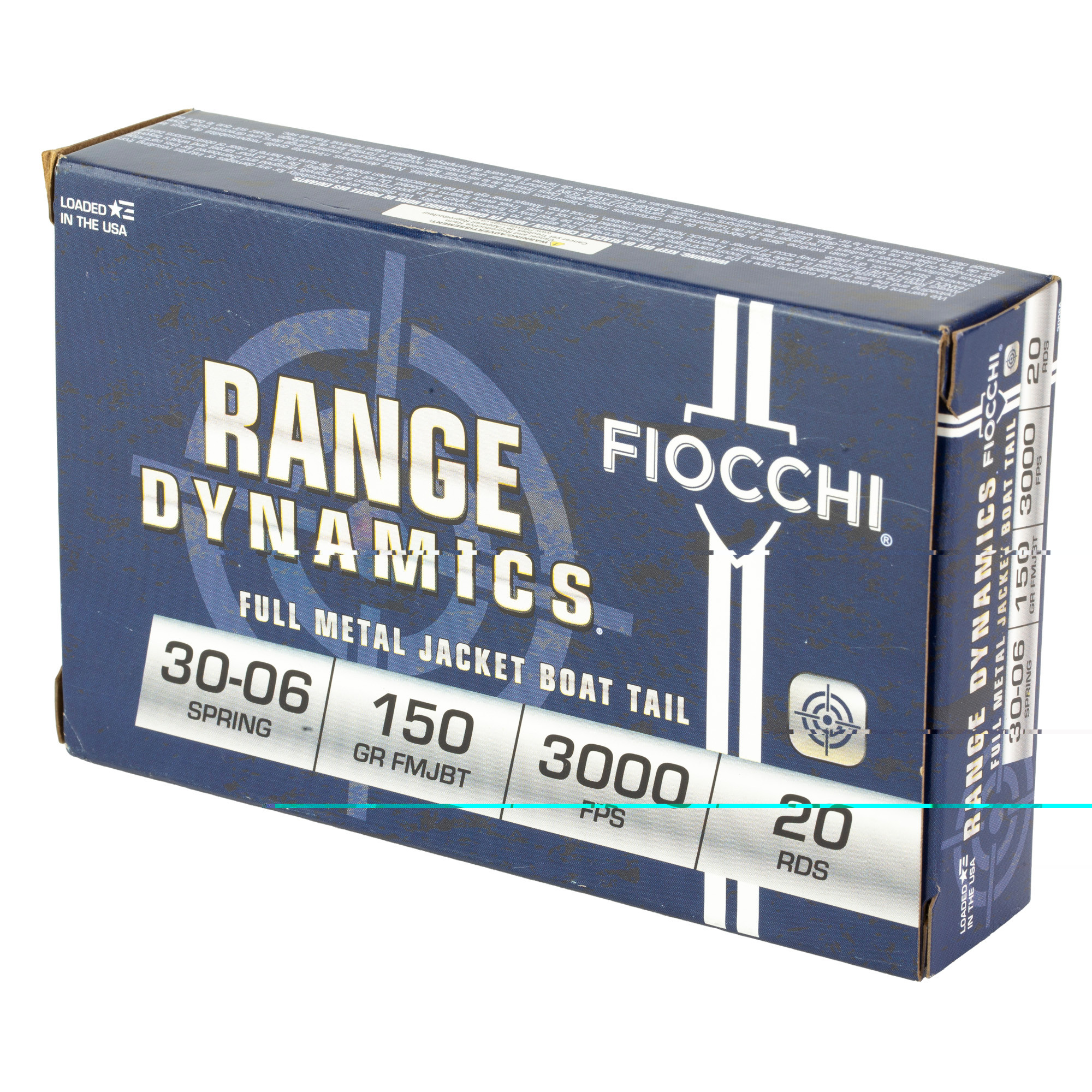 Fiocchi 3006A Range Dynamics Compete 30-06 Springfield 150 gr Full Metal Jacket Boat-Tail (FMJBT) 20 Per Box/ 10 Cs
