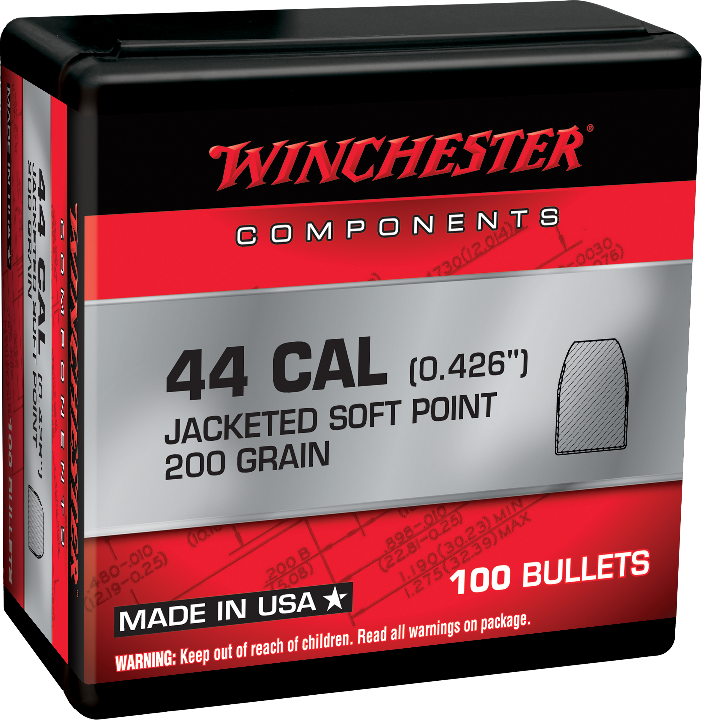 Winchester AmmoCenterfire Handgun Reloading 44 Mag .430 200 gr Soft Point (SP) 100 Per Box