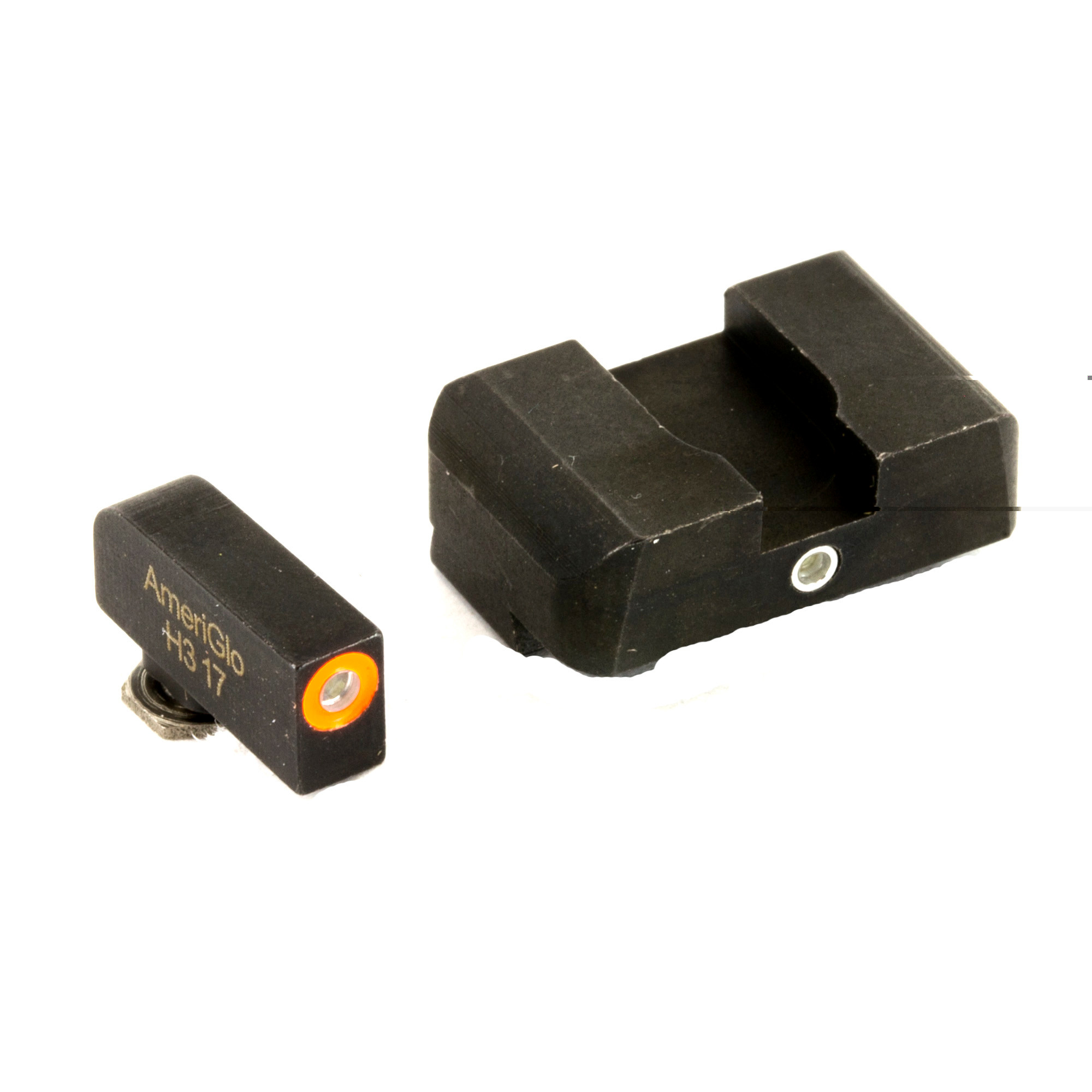 Ameriglo I-Dot Night Sight Set Glock 17, 19, 22, 23, 24, 26, 27, 33, 34, 35, 37, 38, 39 Gen 1, 2, 3, 4 Tritium Green Front Dot with Orange Outline, Single Dot Rear