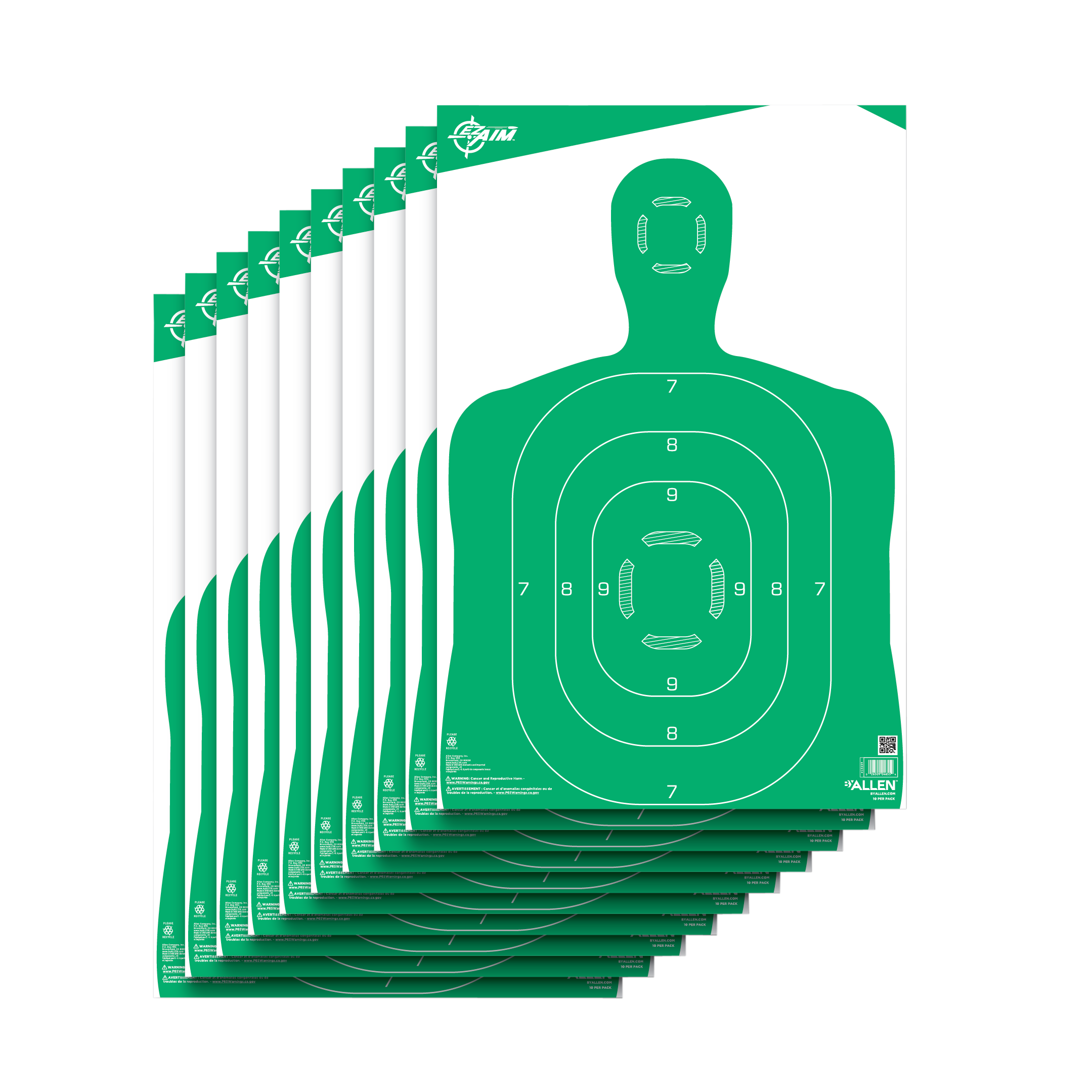 Allen 15204 EZ Aim Paper Target 12" x 18" Silhouette Green/White 10 Pack""