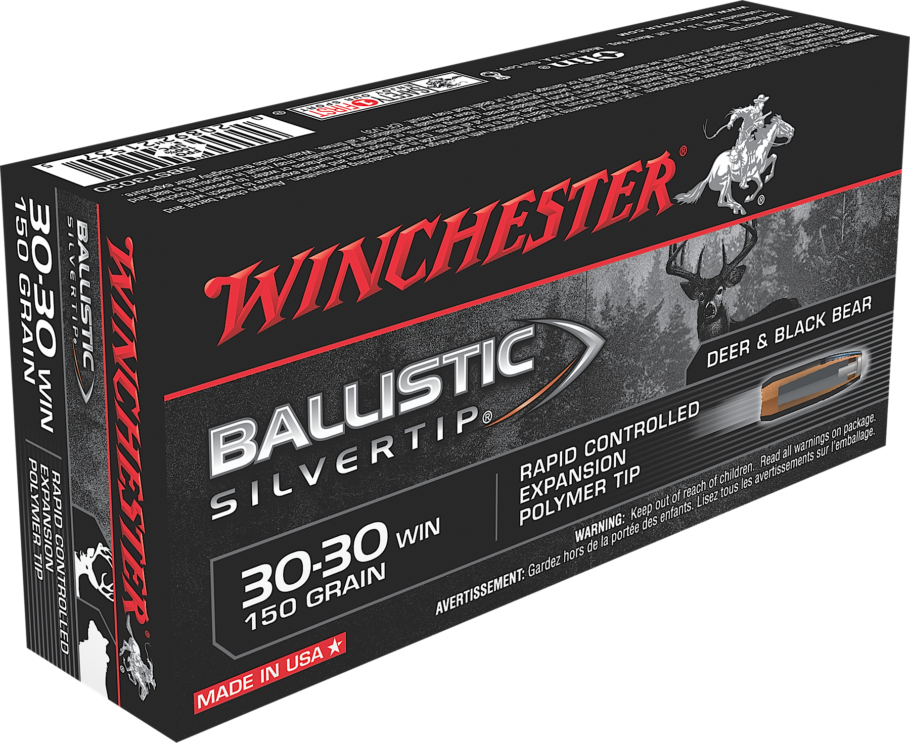 Winchester Ballistic Silvertip Ammunition 30-30 Winchester 150 Grain Rapid Controlled Expansion Polymer Tip 20RD