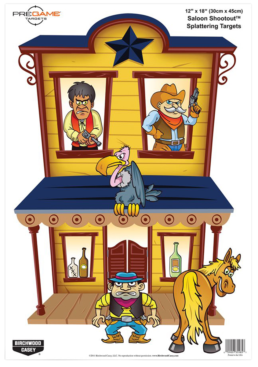 Birchwood Casey 35564 Pregame Saloon Shootout Saloon/Patrons Paper Hanging Universal 12" x 18" Multi-Color 8 Per Pkg