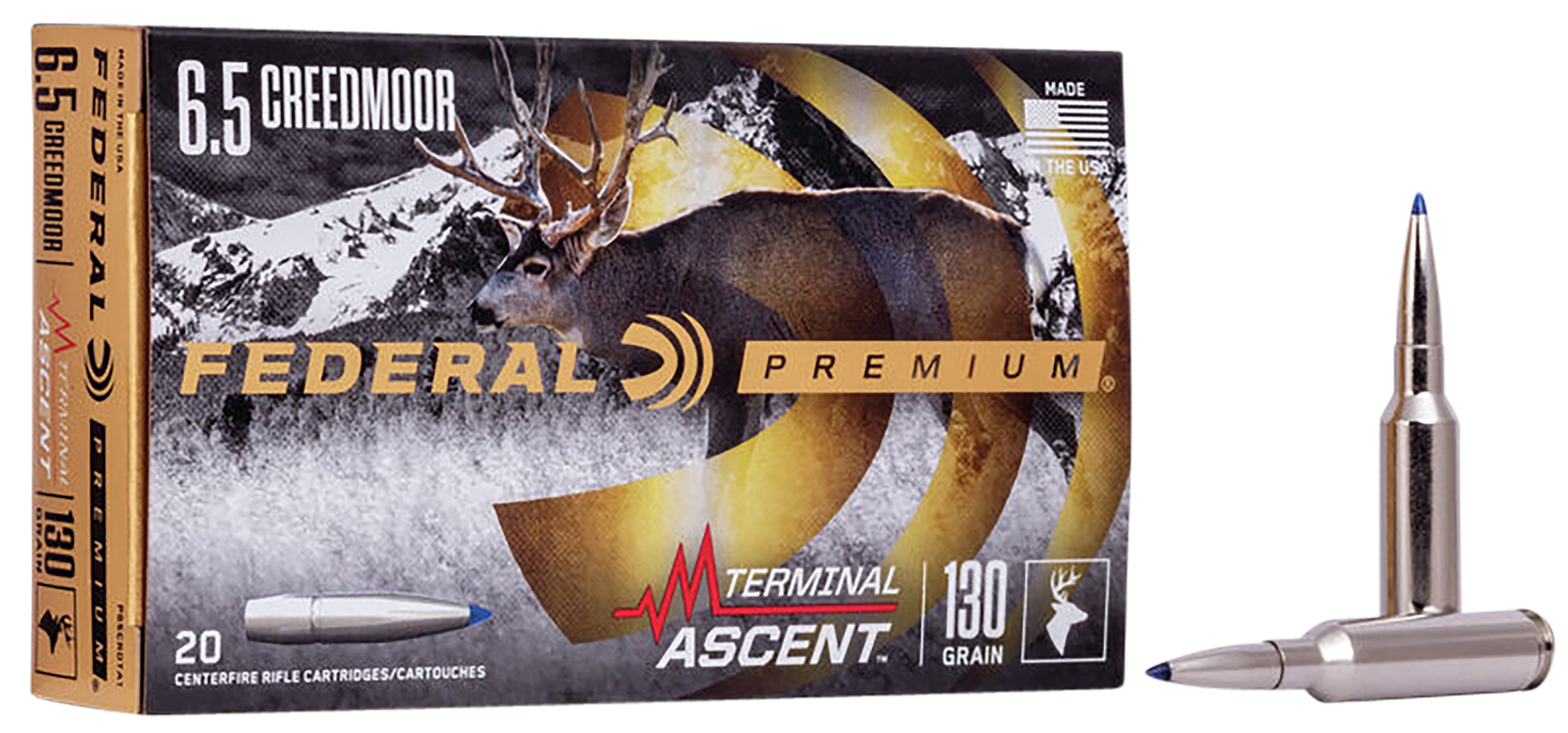 Federal Premium Terminal Ascent Ammunition 6.5 Creedmoor 130 Grain Polymer Tip Bonded Boat Tail 20RD