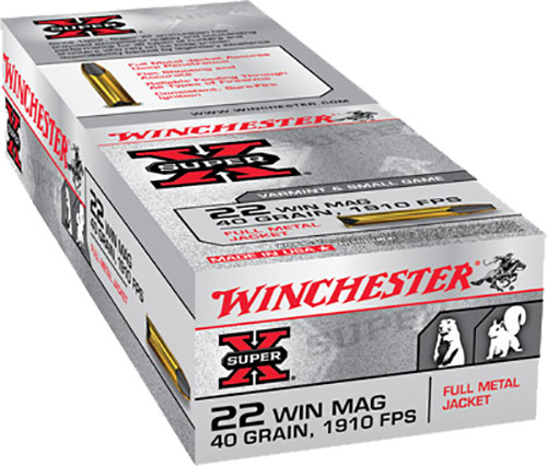 Winchester Super-X Ammunition 22 Winchester Magnum Rimfire (WMR) 40 Grain Full Metal Jacket