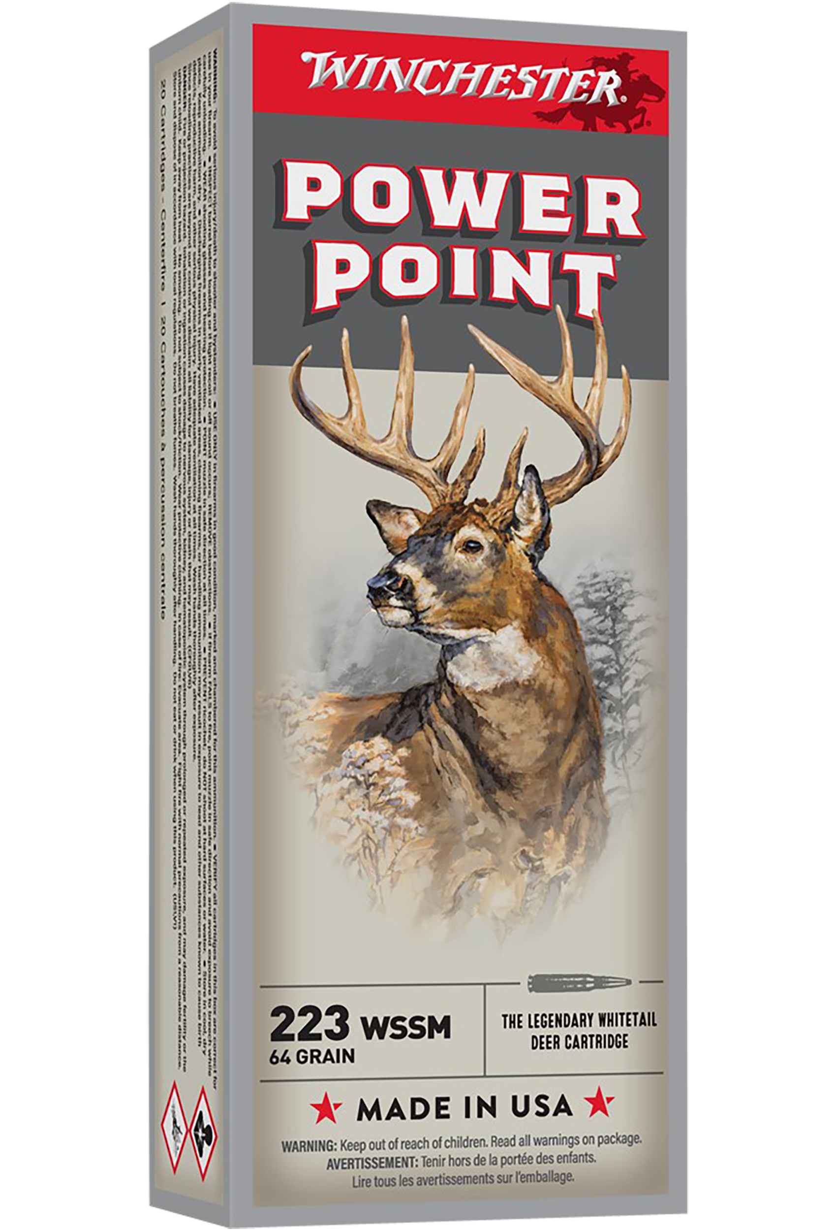 Winchester Power Point Ammunition 223 Winchester Super Short Magnum (WSSM) 64 Grain Power-Point
