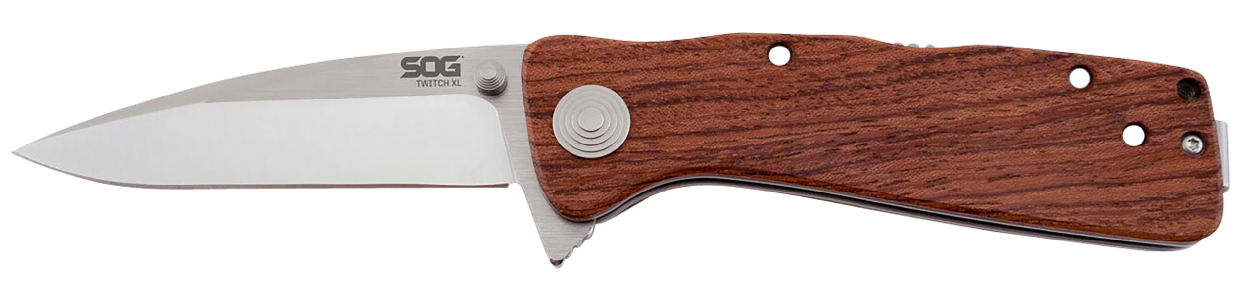 S.O.G SOGTWI17CP Twitch II 2.65" Folding Drop Point Plain Satin AUS-8A SS Blade Brown Rosewood Handle Includes Pocket Clip
