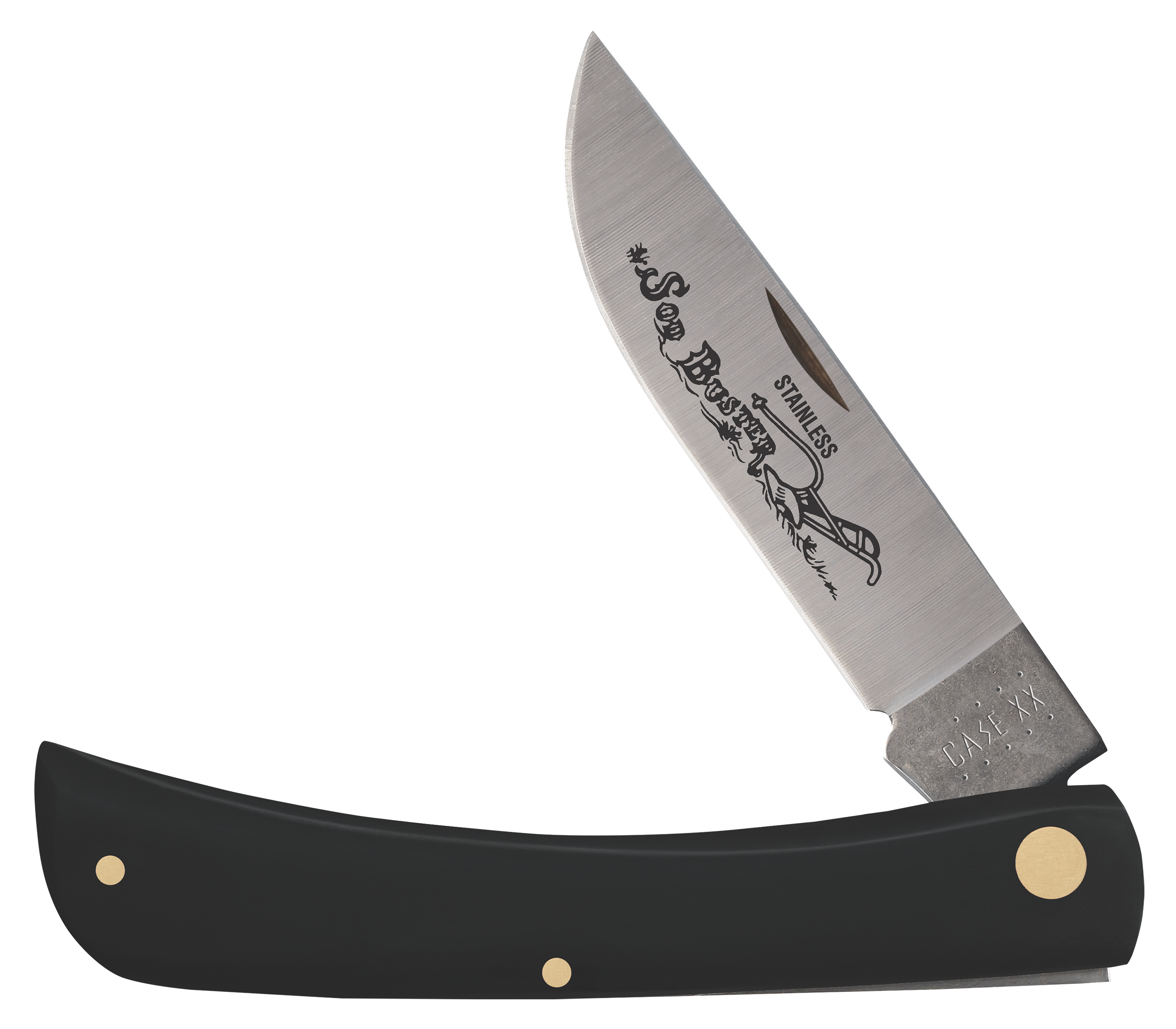 Case 00092 Sod Buster3.70" Folding Skinner Plain Etched As-Ground Tru-Sharp SS Blade/Smooth Black Synthetic Handle