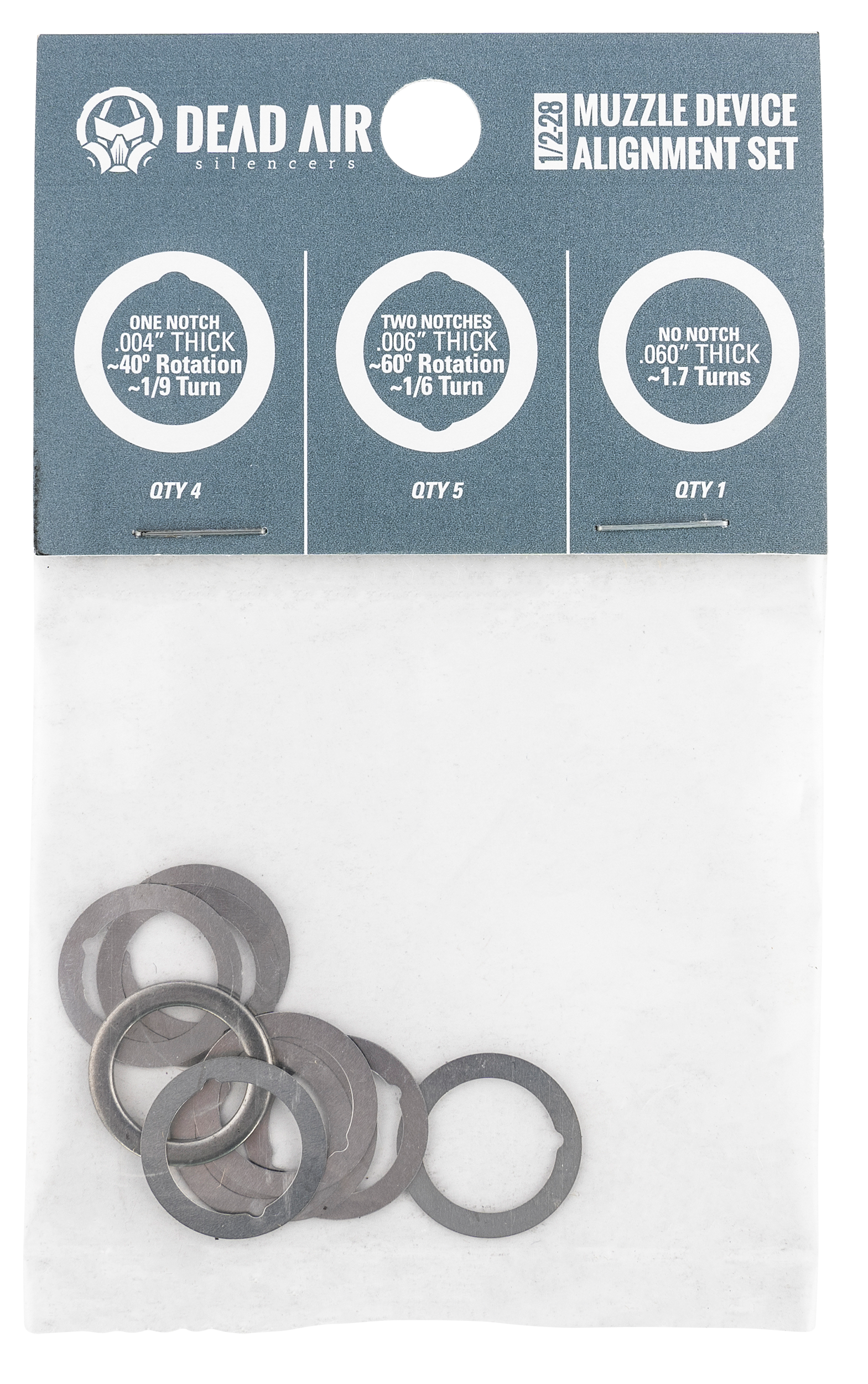 Dead Air Shim Kit, Deadair Da001 1/2-28 Shim Kit
