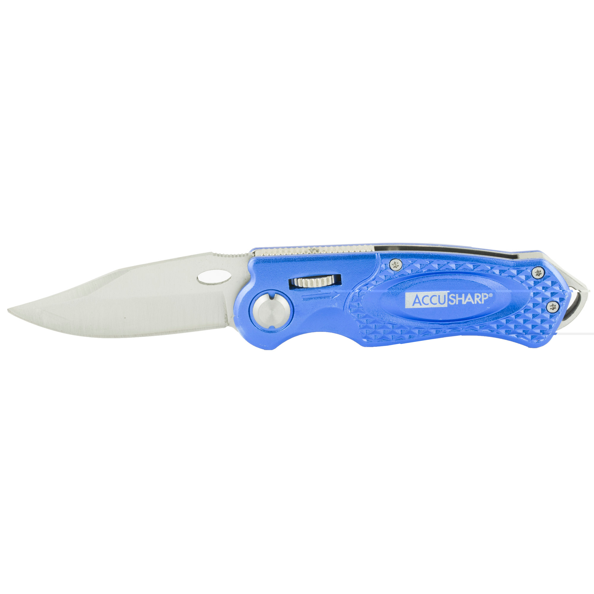 AccuSharp 701C Sport3" Folding Plain Stainless Steel Blade/Blue Anodized Aluminum Handle Includes Belt Clip
