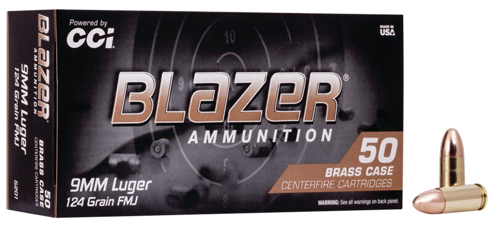 CCI 5201 Blazer Brass Handgun 9mm Luger 124 gr FMJ50rd Bx