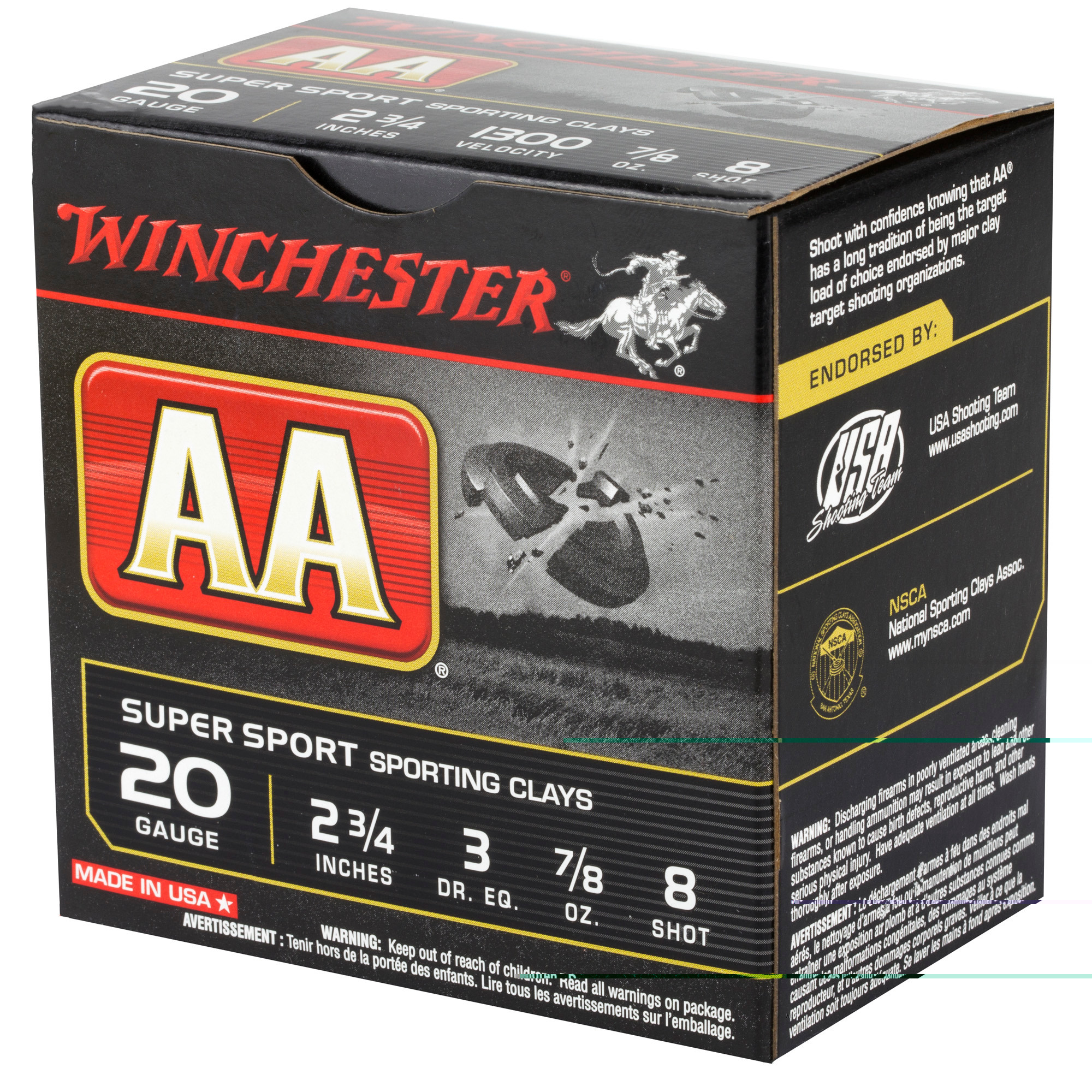 Winchester Ammo AASC208 AA Super Sport Sporting Clay 20 Gauge 2.75" 7/8 oz 1300 fps 8 Shot 25ea