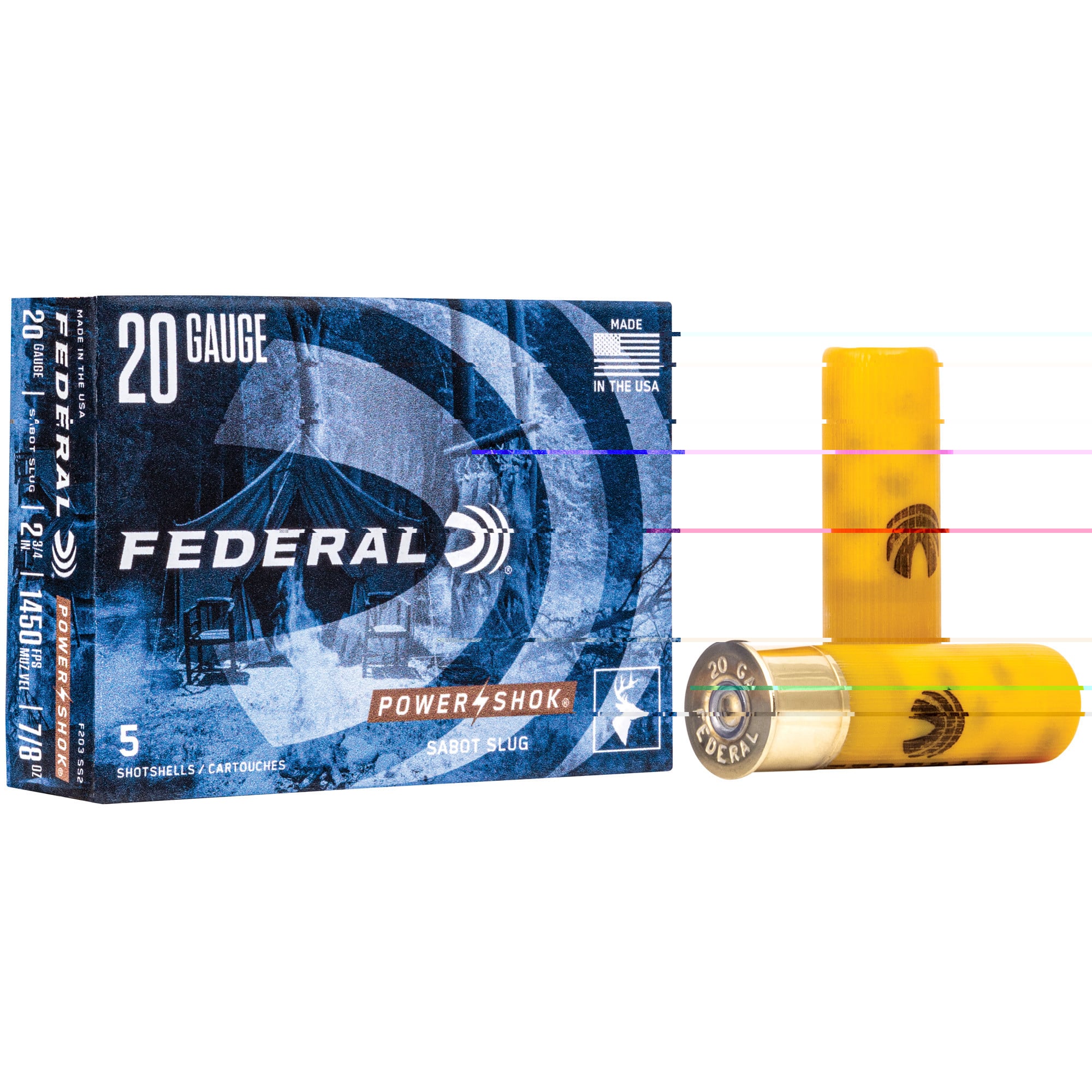 Federal Power-Shok Ammunition 20 Gauge 2-3/4" 7/8 oz Sabot Slug Box of 5