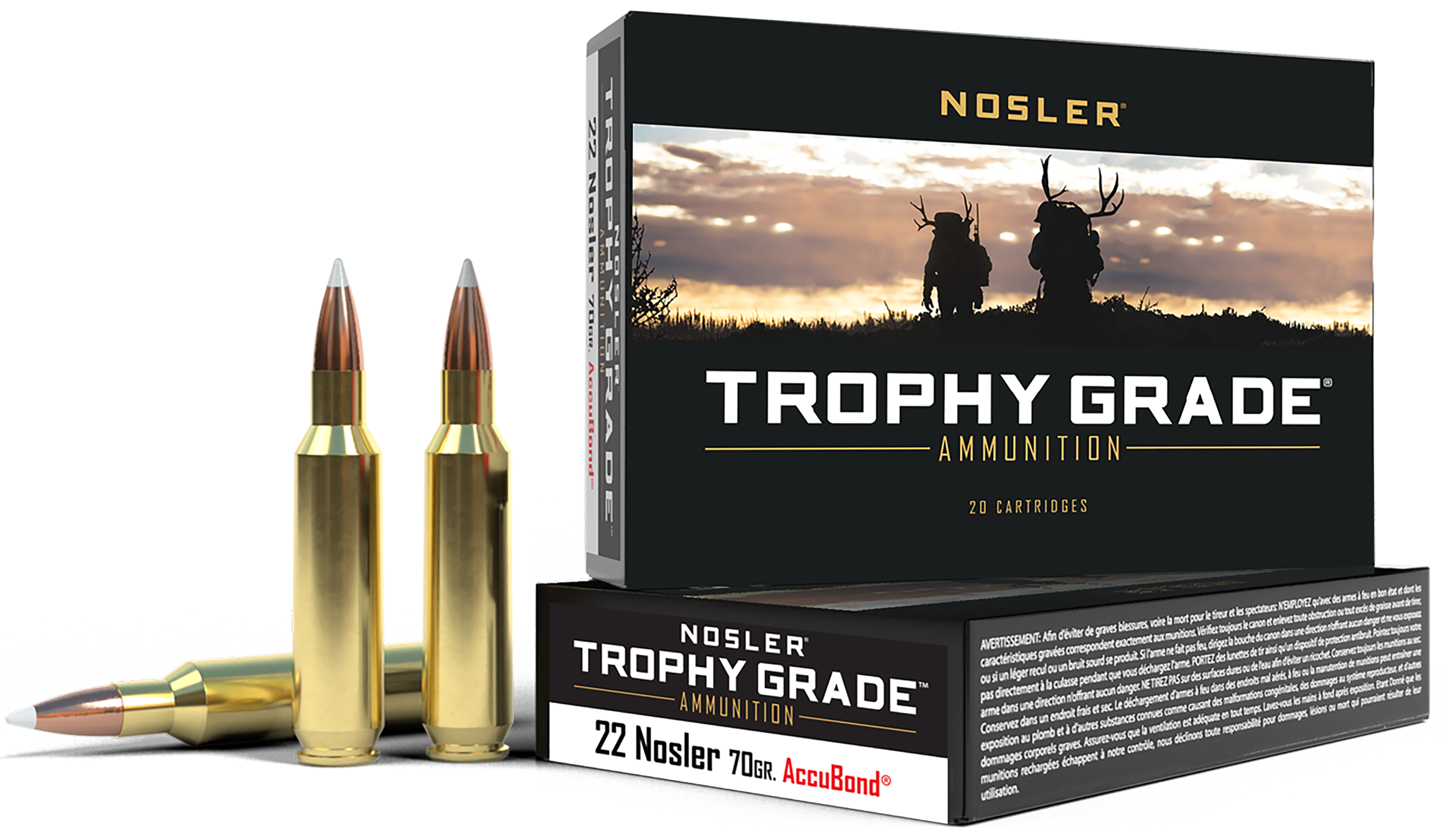 Nosler Trophy Grade Ammunition 22 Nosler 70 Grain AccuBond 20RD