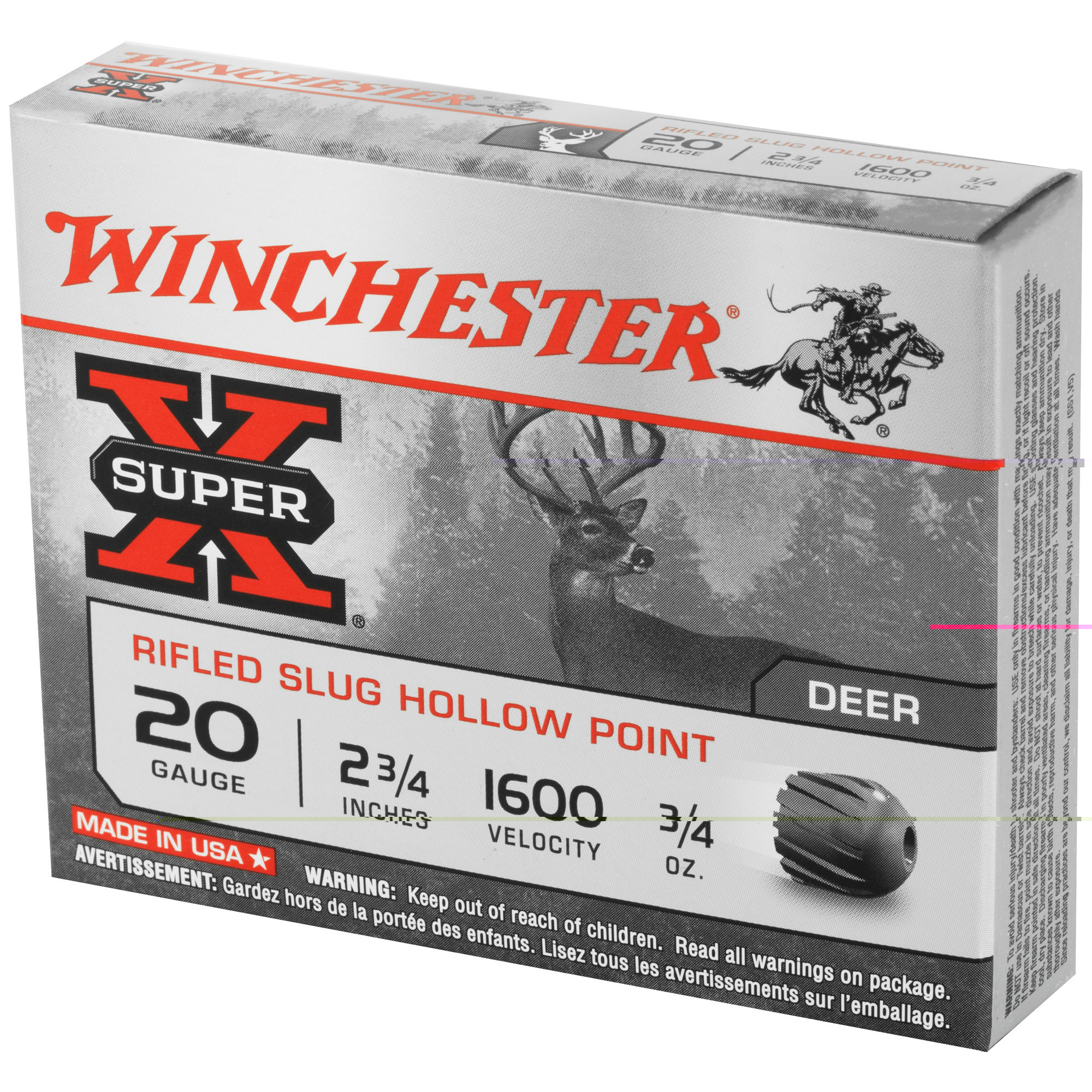Winchester Super-X Ammunition 20 Gauge 2-3/4" 3/4 oz Rifled Slug