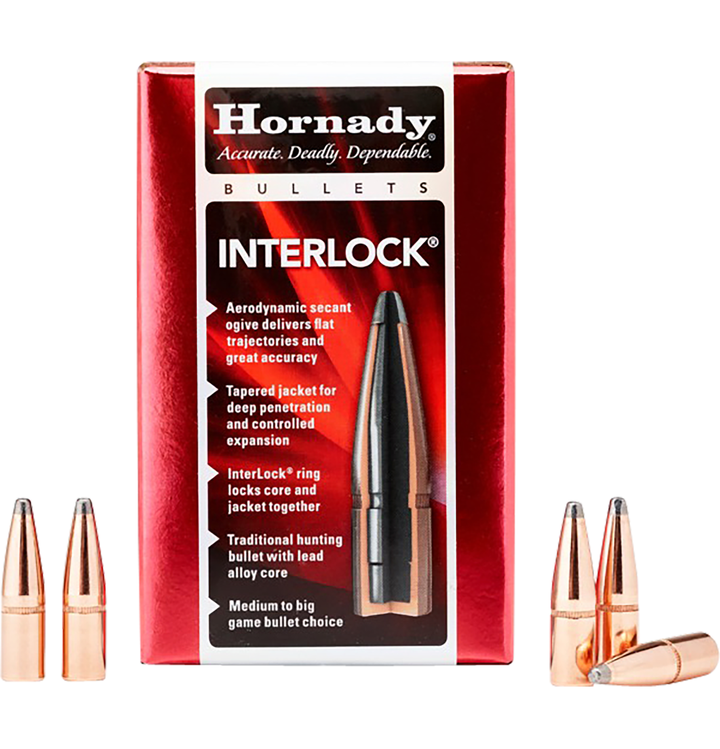 Hornady InterLock Bullets 30 Caliber (308 Diameter) 180 Grain Spire Point Box of 100