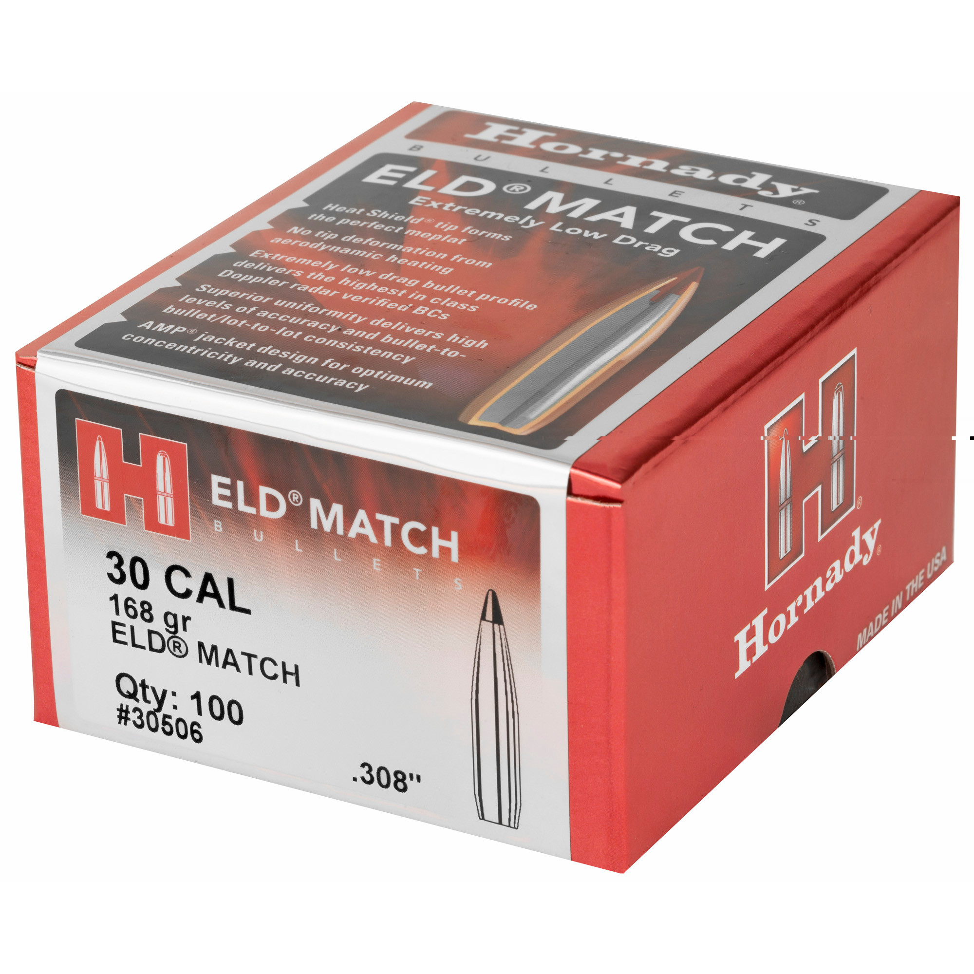 Hornady 30506 ELD Match Target 30 Cal .308 168 gr Extremely Low Drag-Match (ELD-M)