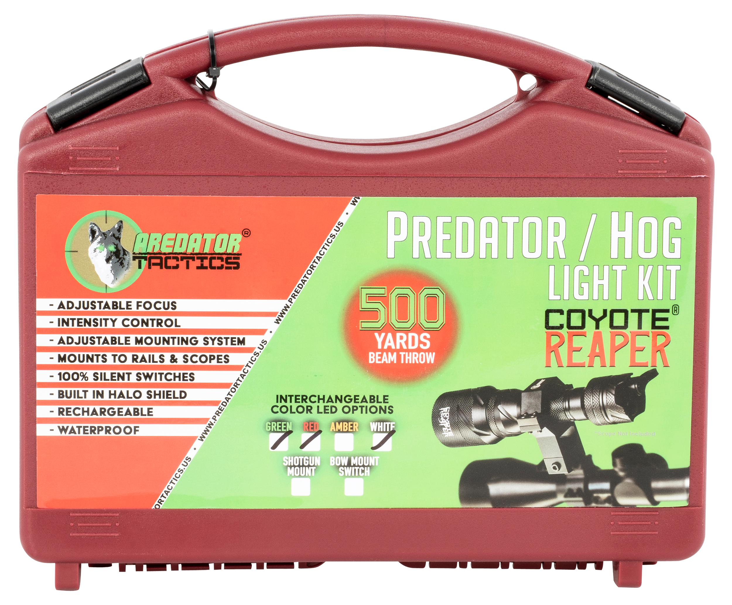 Predator Tactics 97526 Coyote Reaper Rifle Edition For Rifle Red/Green/White LED Light 500 yds Beam QR Weaver/Picatinny Mount Matte Black
