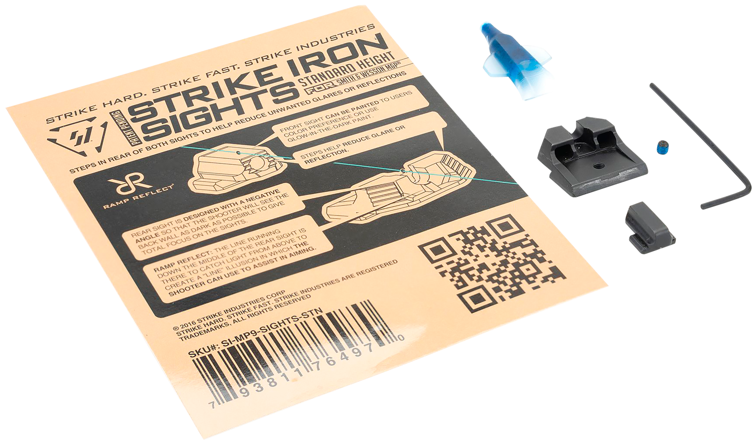 Strike Industries MP9SIGHTSSTN Strike Iron Sights-Standard HeightBlack | Black Front Sight Black Rear Sight