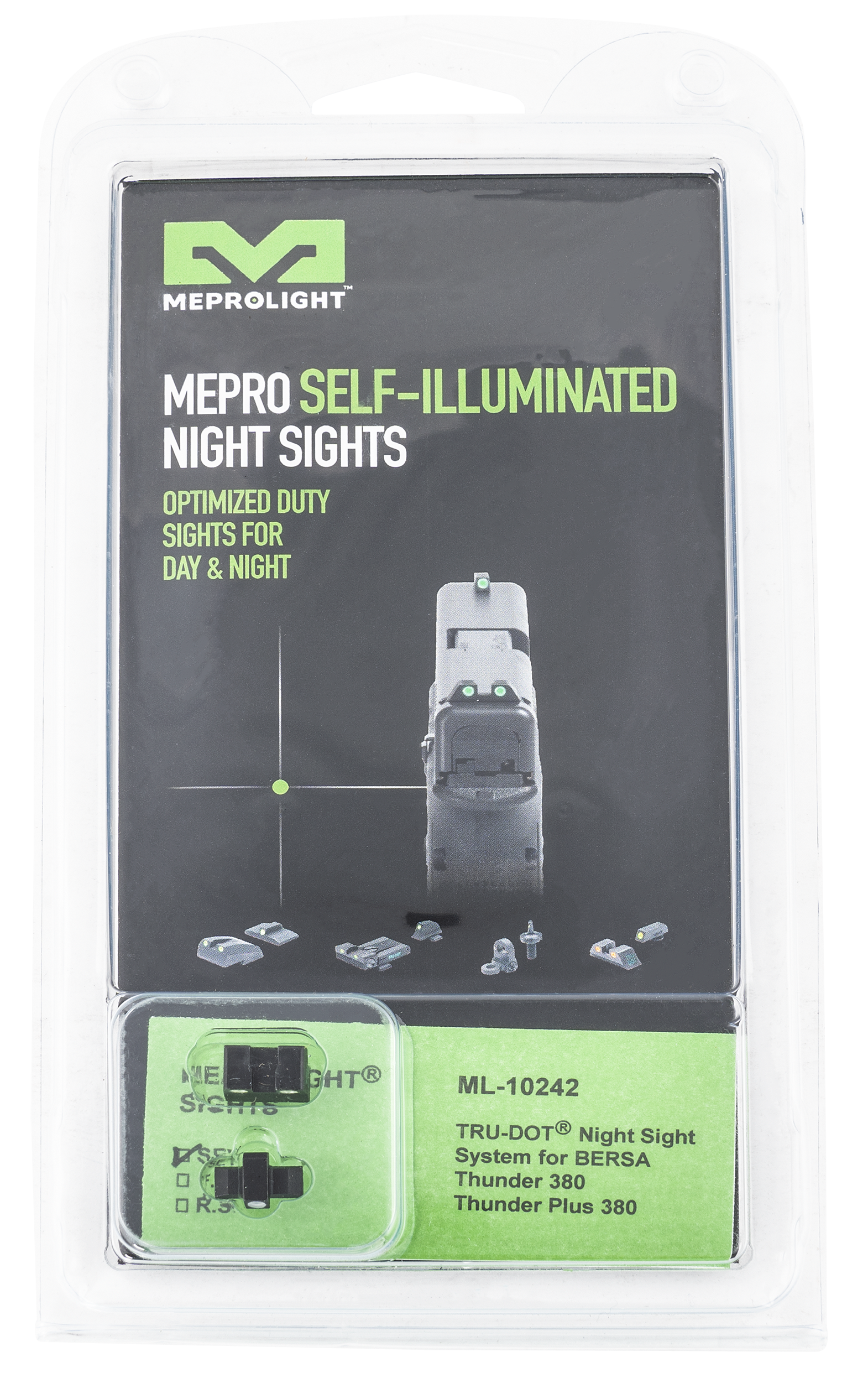 Meprolight USA 102423101 Tru-DotBlack | Green Tritium Front Sight Green Tritium Rear Sight Set