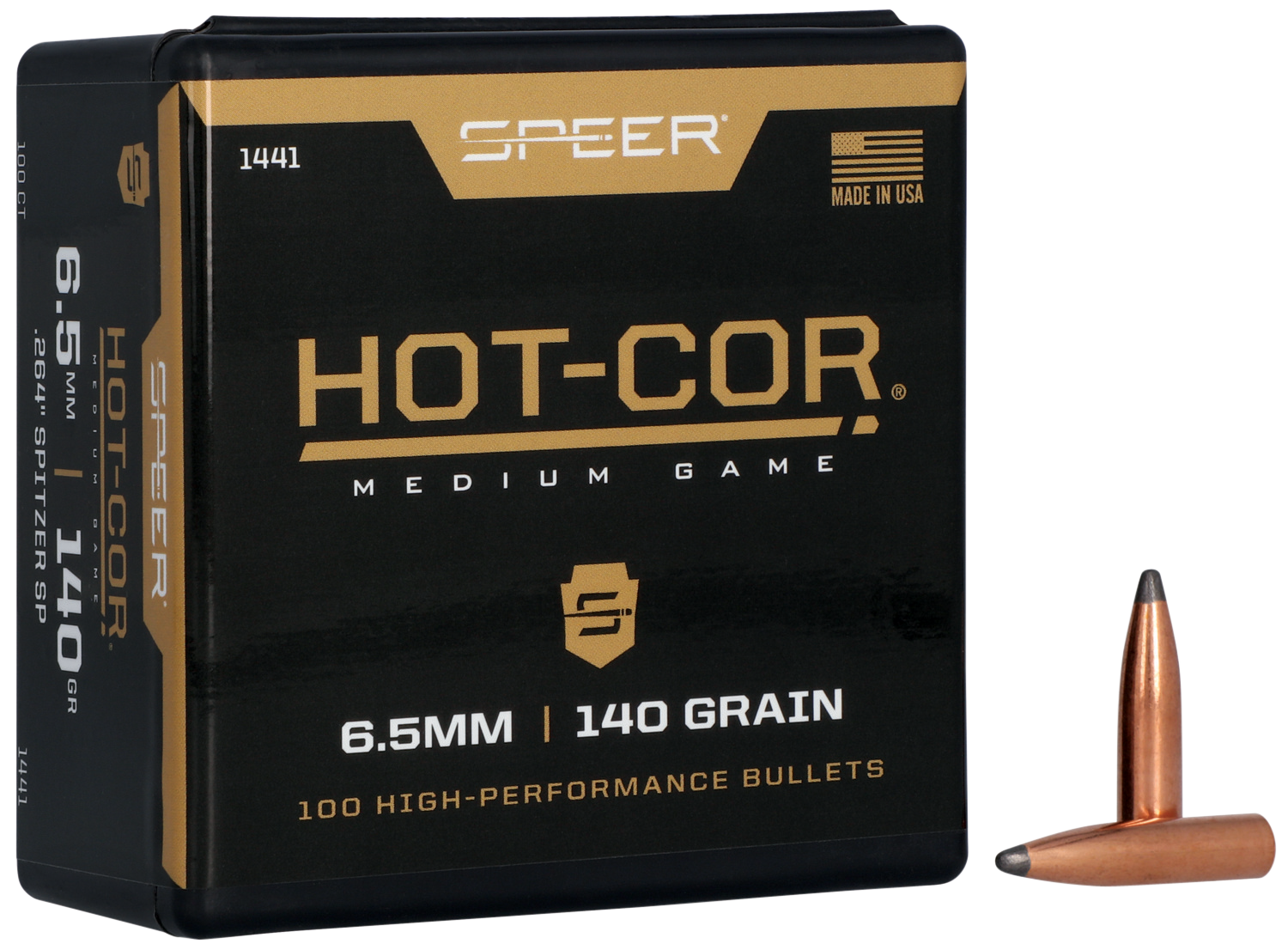 Speer Hot-Cor Bullets 264 Caliber, 6.5mm (264 Diameter) 140 Grain Spitzer Soft Point Box of 100