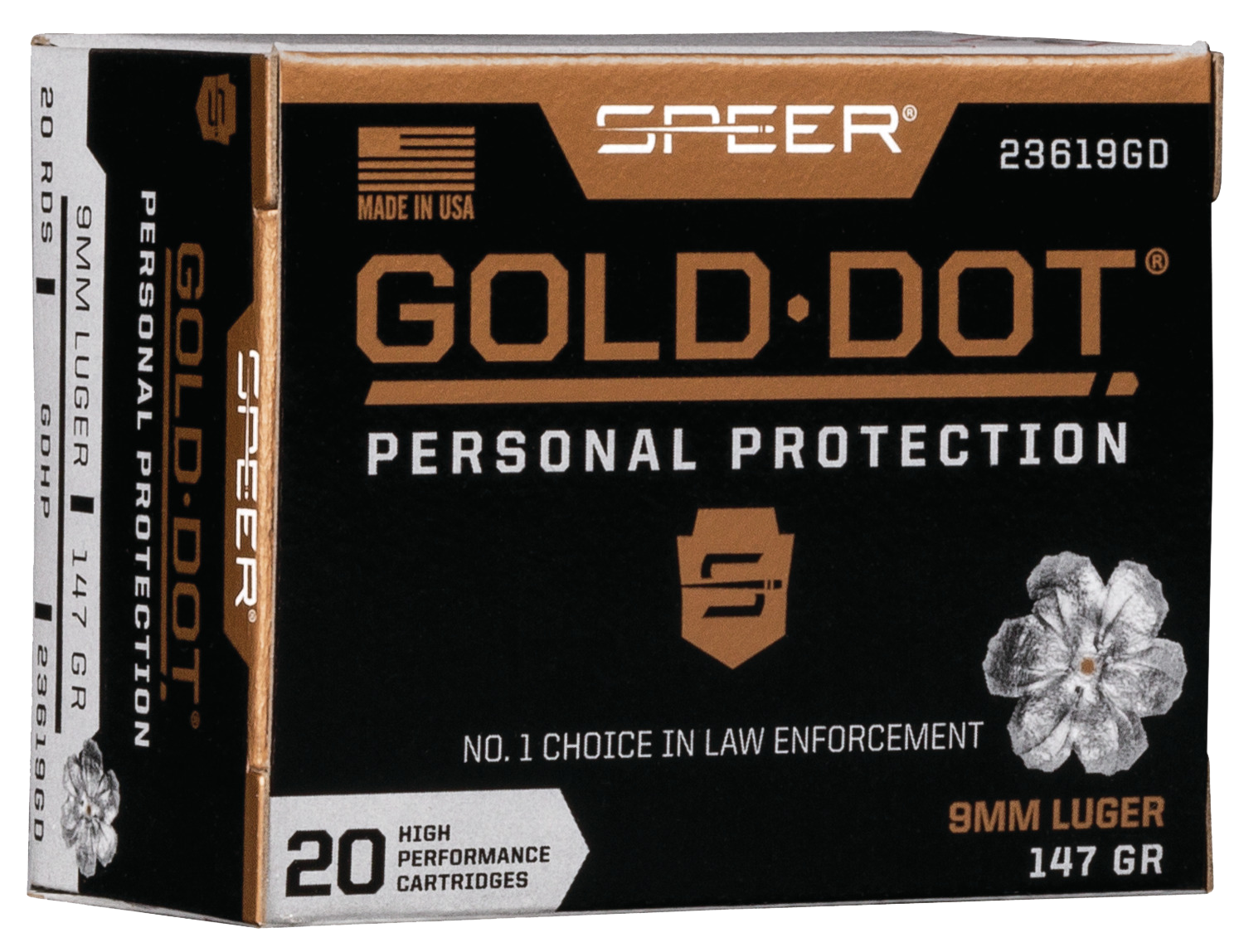 Speer Gold Dot Ammunition 9mm Luger 147 Grain Jacketed Hollow Point