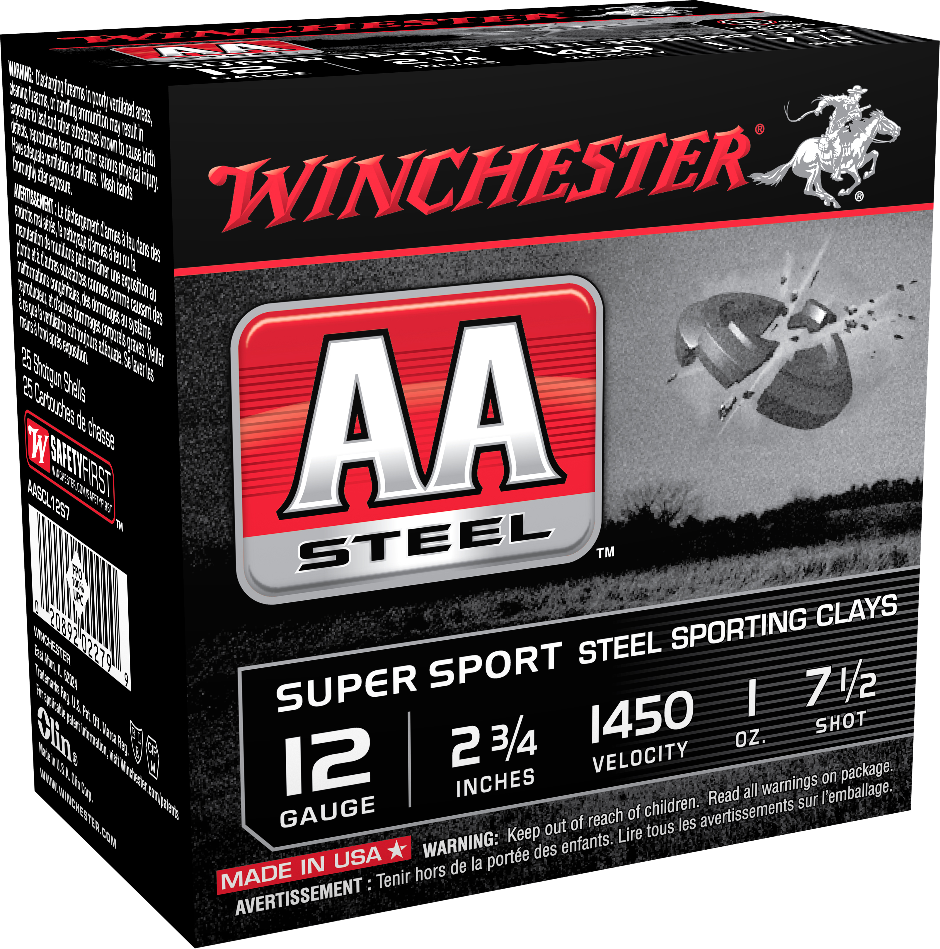 Winchester Ammo AASCL12S7 AA Super Sport Sporting Clay 12 Gauge 2.75" 1 oz 1450 fps 7.5 Shot 25ea