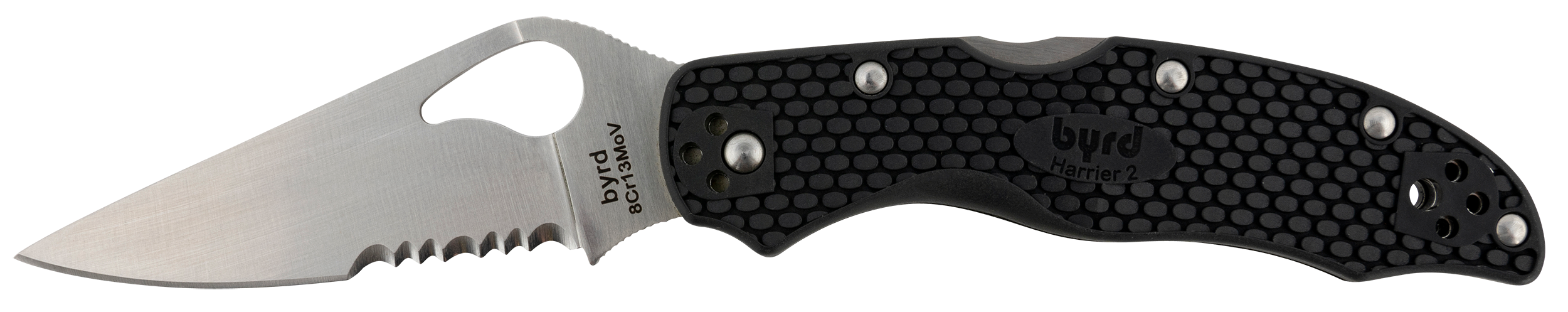 Spyderco BY01PSBK2 Byrd Harrier 2 Lightweight 3.36" Folding Part Serrated 3Cr13MoV SS Blade BlackTextured FRN Handle Includes Pocket Clip