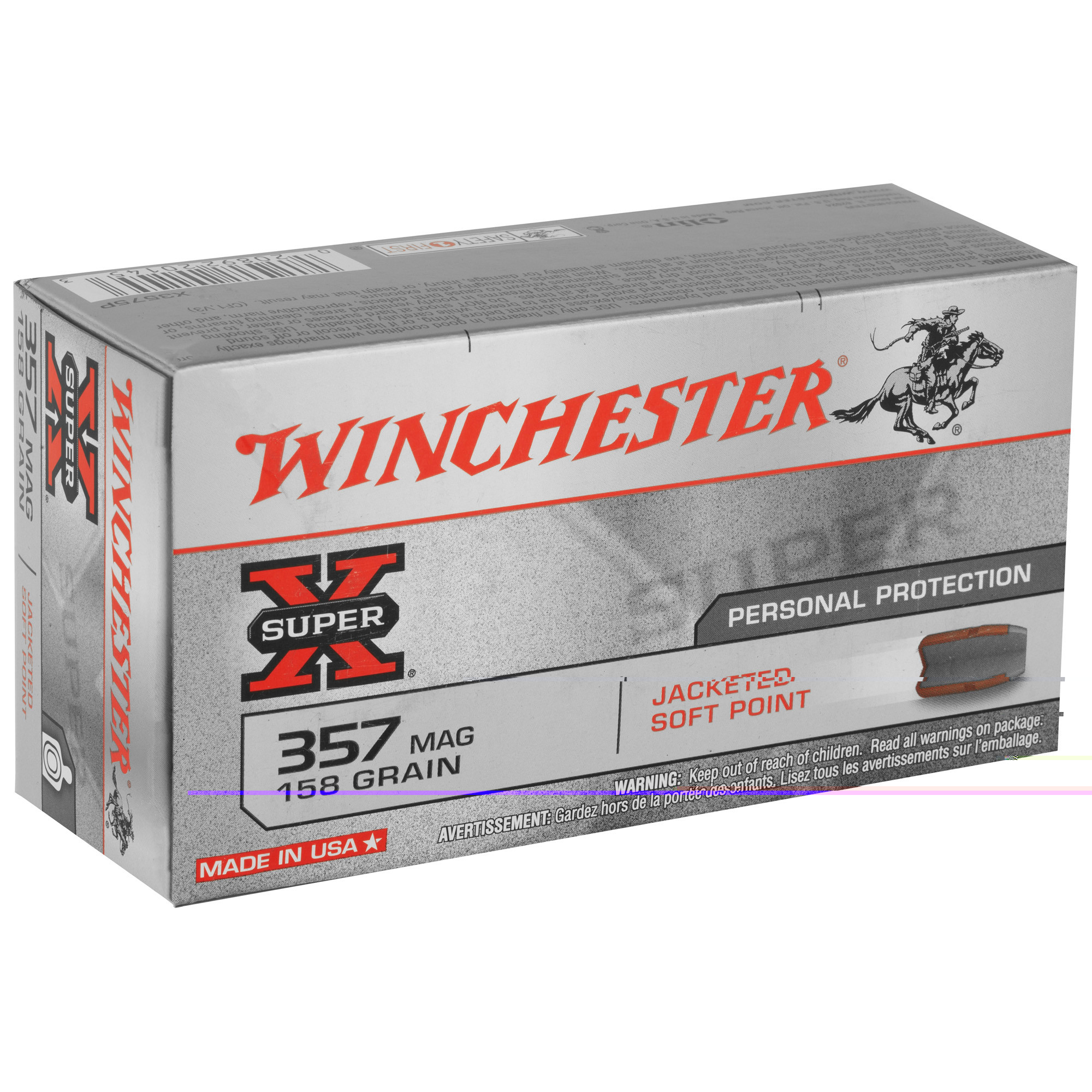 Winchester Ammo X3575P Super X Defense 357 Mag 158 gr Jacketed Soft Point (JSP) 50rd Bx