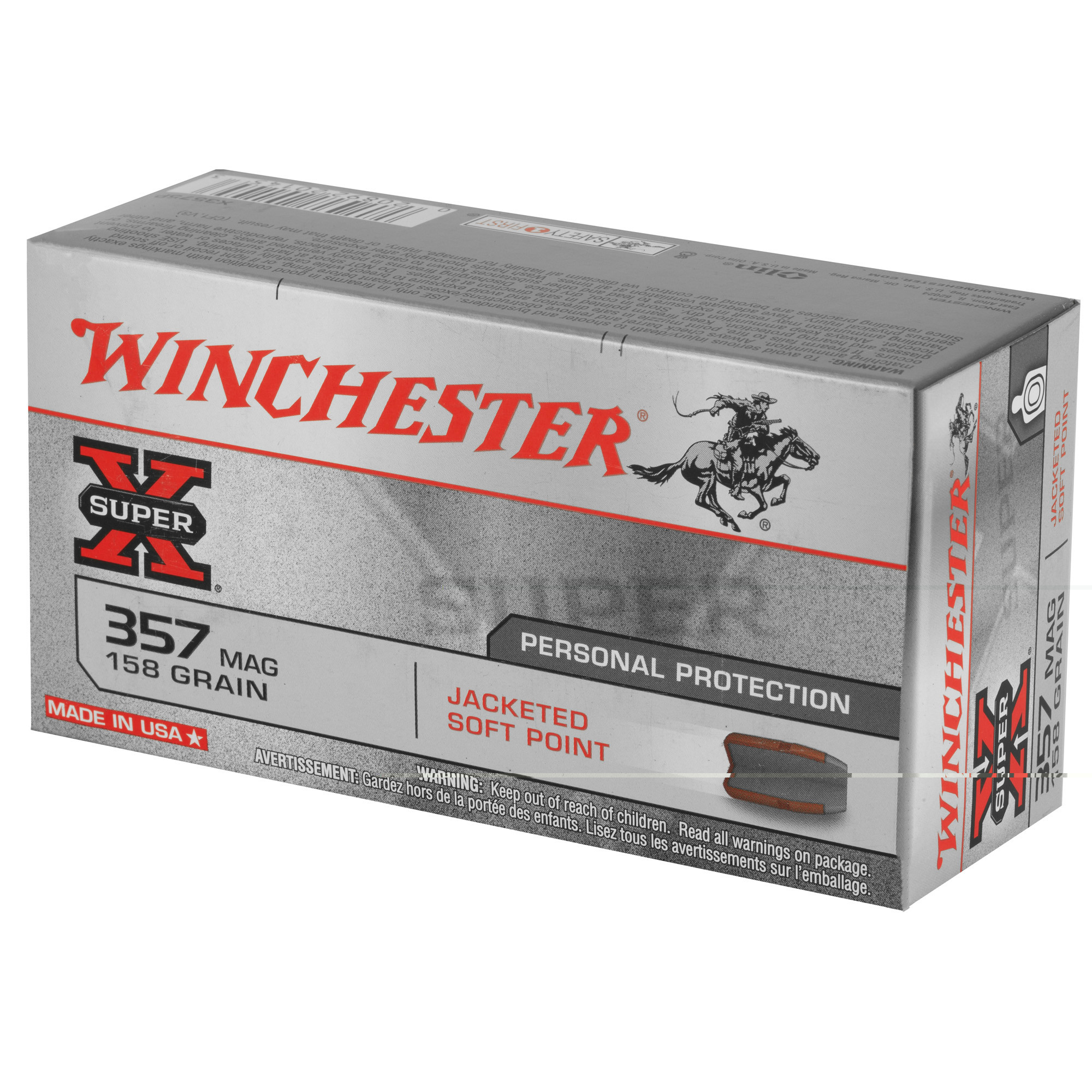 Winchester Ammo X3575P Super X Defense 357 Mag 158 gr Jacketed Soft Point (JSP) 50rd Bx