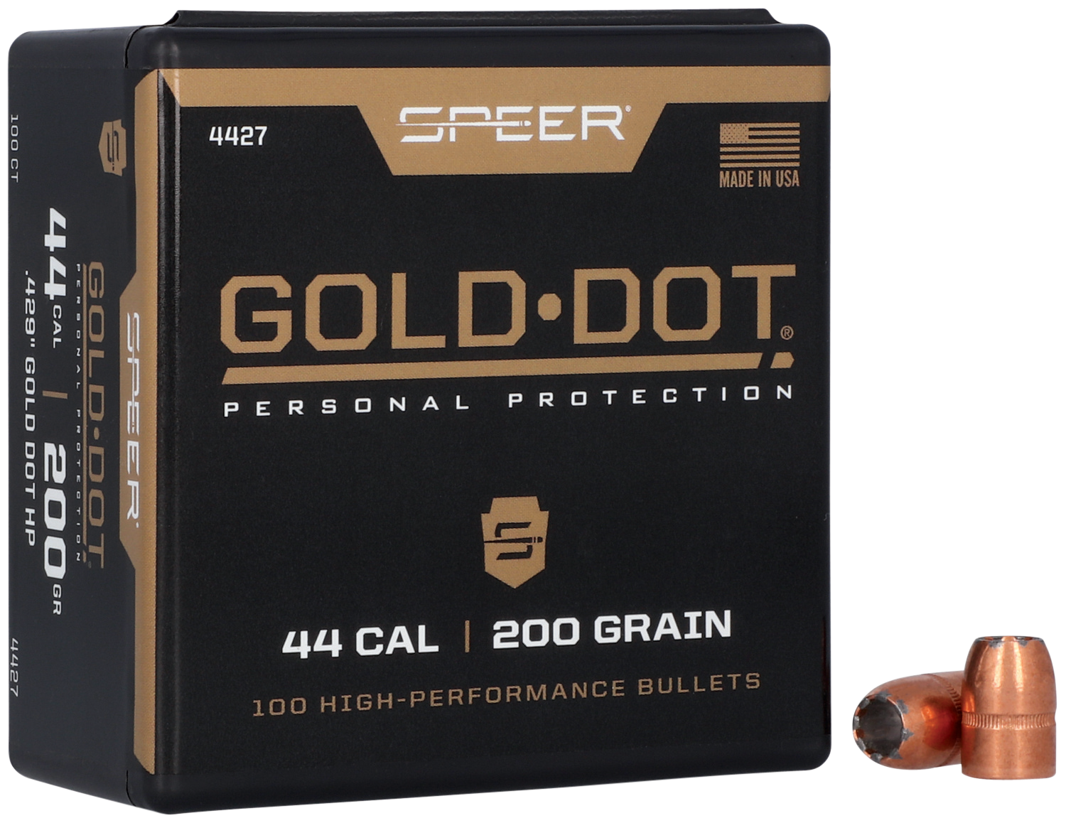 Speer Gold Dot Bullets 44 Caliber (429 Diameter) 200 Grain Bonded Jacketed Hollow Point Box of 100