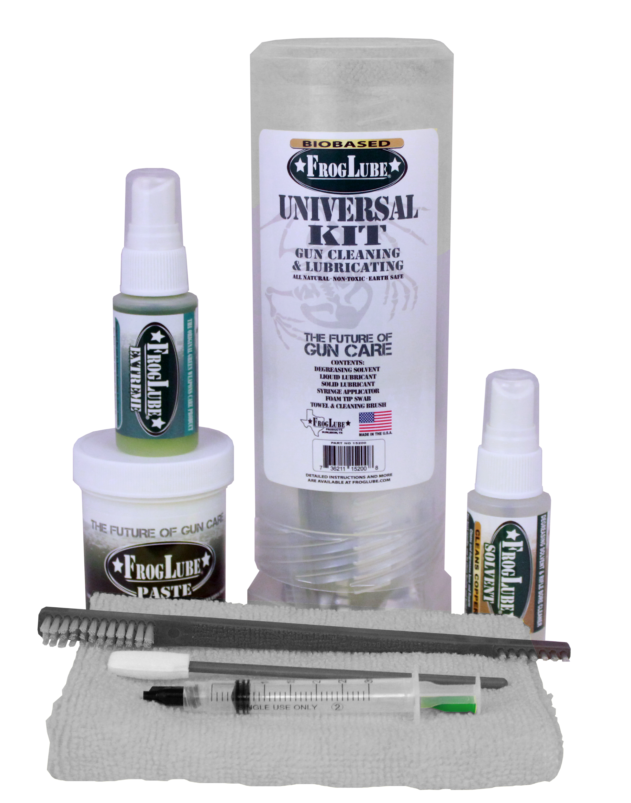 FrogLube Frog Tube Kit CLP Bio-Based Cleaner, Lubricant, and Preservative 4 oz Paste, 1.5 oz Squeeze Gel, FrogLube Solvent 1 oz Liquid, Brush and Towel