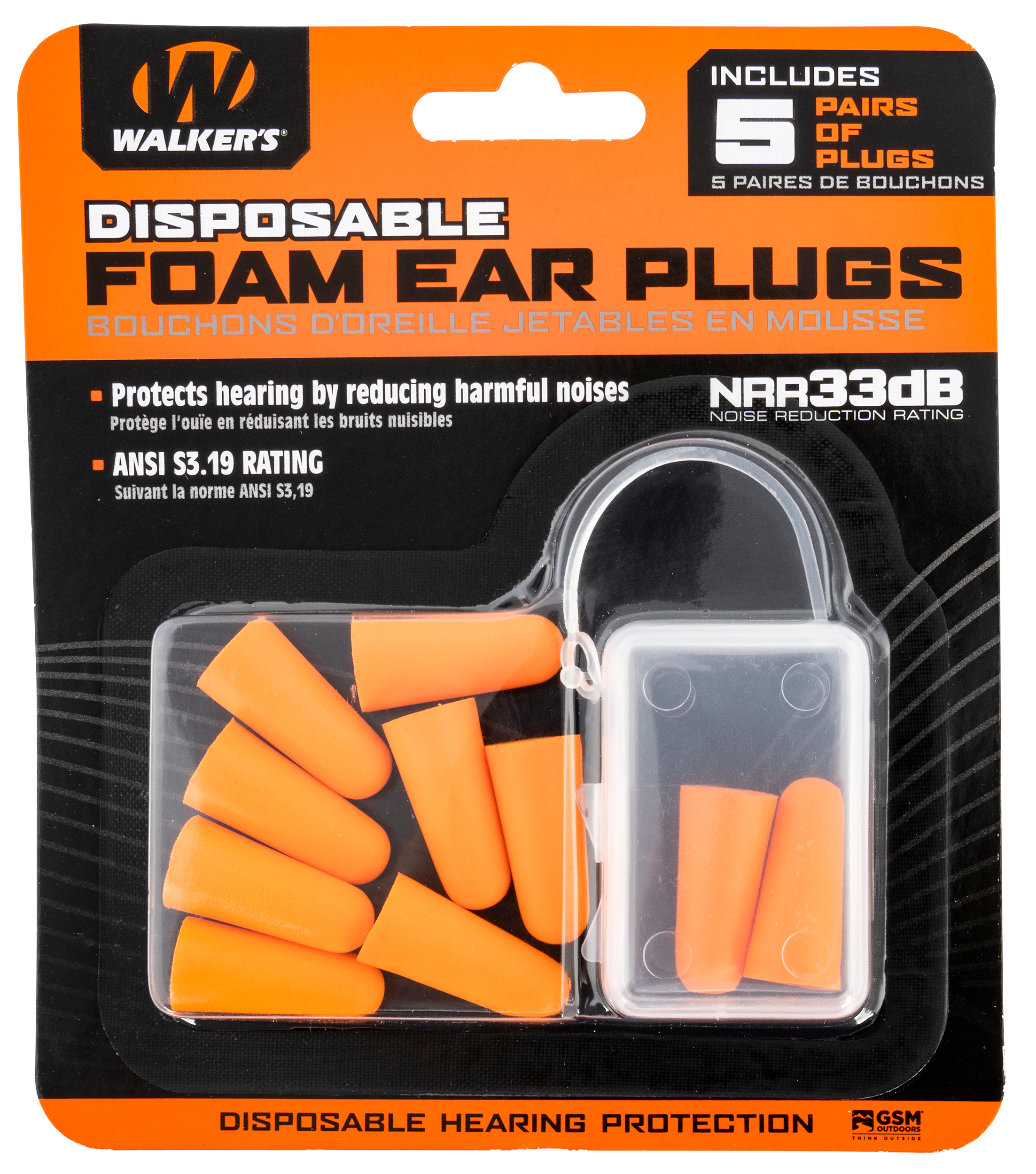 Walker's GWPFP5PK Foam Ear PlugsFoam 32 dB In The Ear Orange Adult 5 Pair